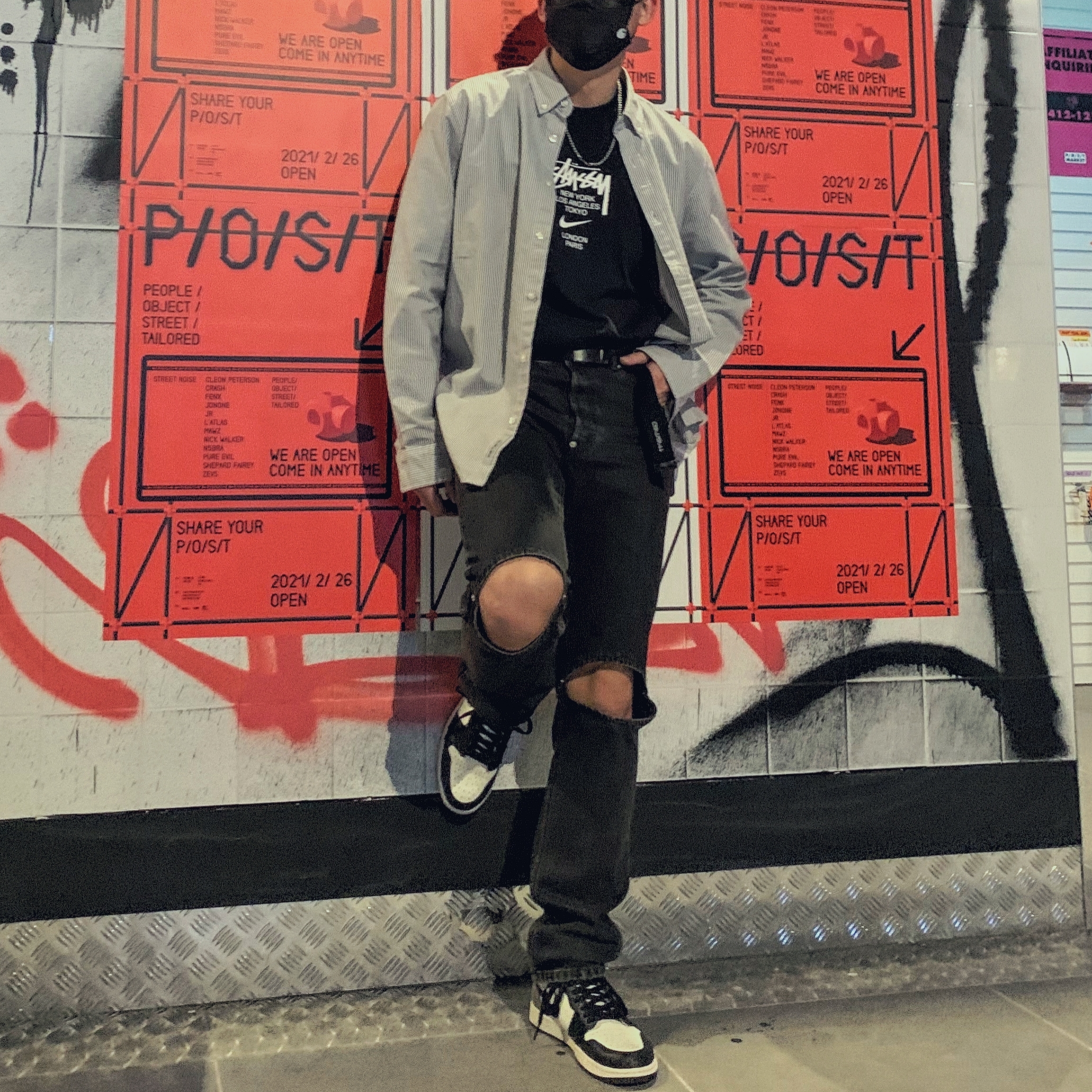 Nike x Stussy WT T-Shirt Black - Asia, Jordan 1 Retro High OG Black Mocha 착용 스타일
