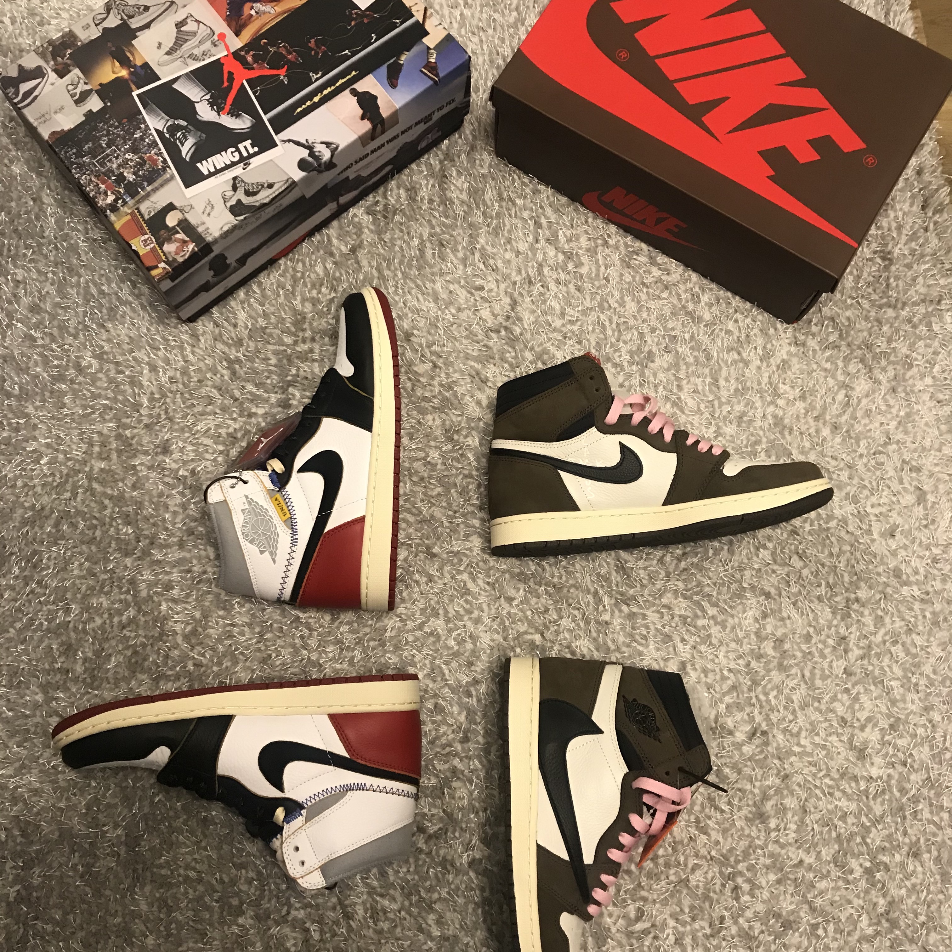 Jordan 1 x Union Retro High Black Toe, Jordan 1 x Travis Scott Retro High OG SP Mocha 착용 스타일 - 3
