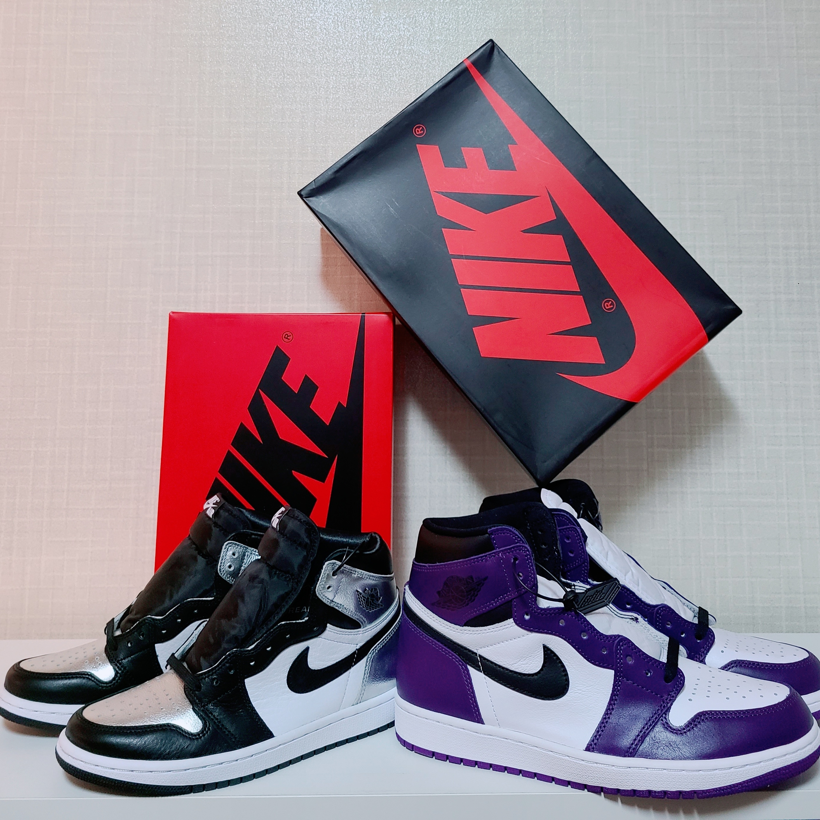 (W) Jordan 1 Retro High OG Silver Toe, Jordan 1 Retro High OG Court Purple 2020 착용 스타일