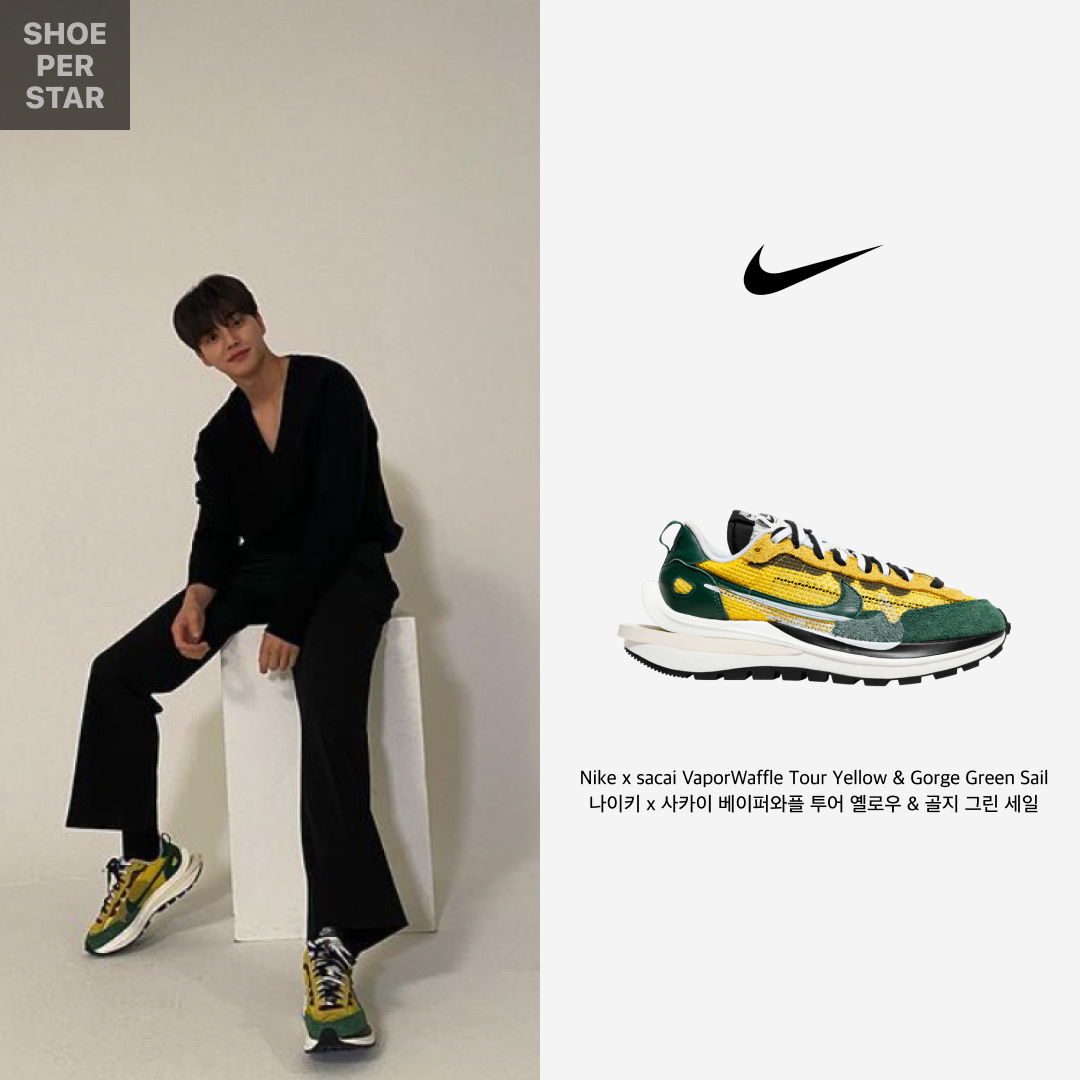 Nike x Sacai VaporWaffle Tour Yellow & Gorge Green Sail 착용 스타일 - 1