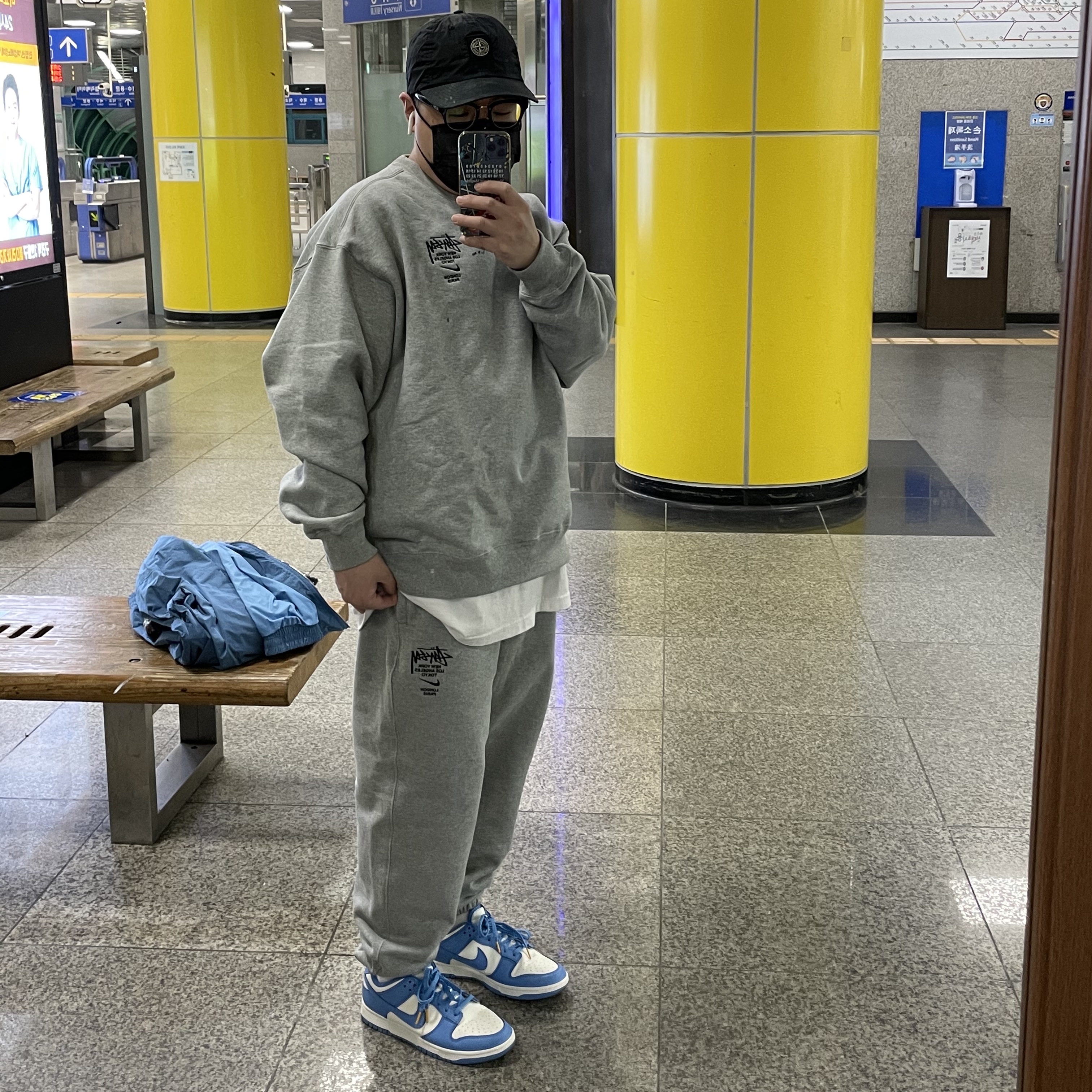 Nike x Stussy NRG ZR Fleece Crewneck Heather Grey - Asia, Nike x Stussy NRG ZR Fleece Pants Heather Grey - Asia 착용 스타일