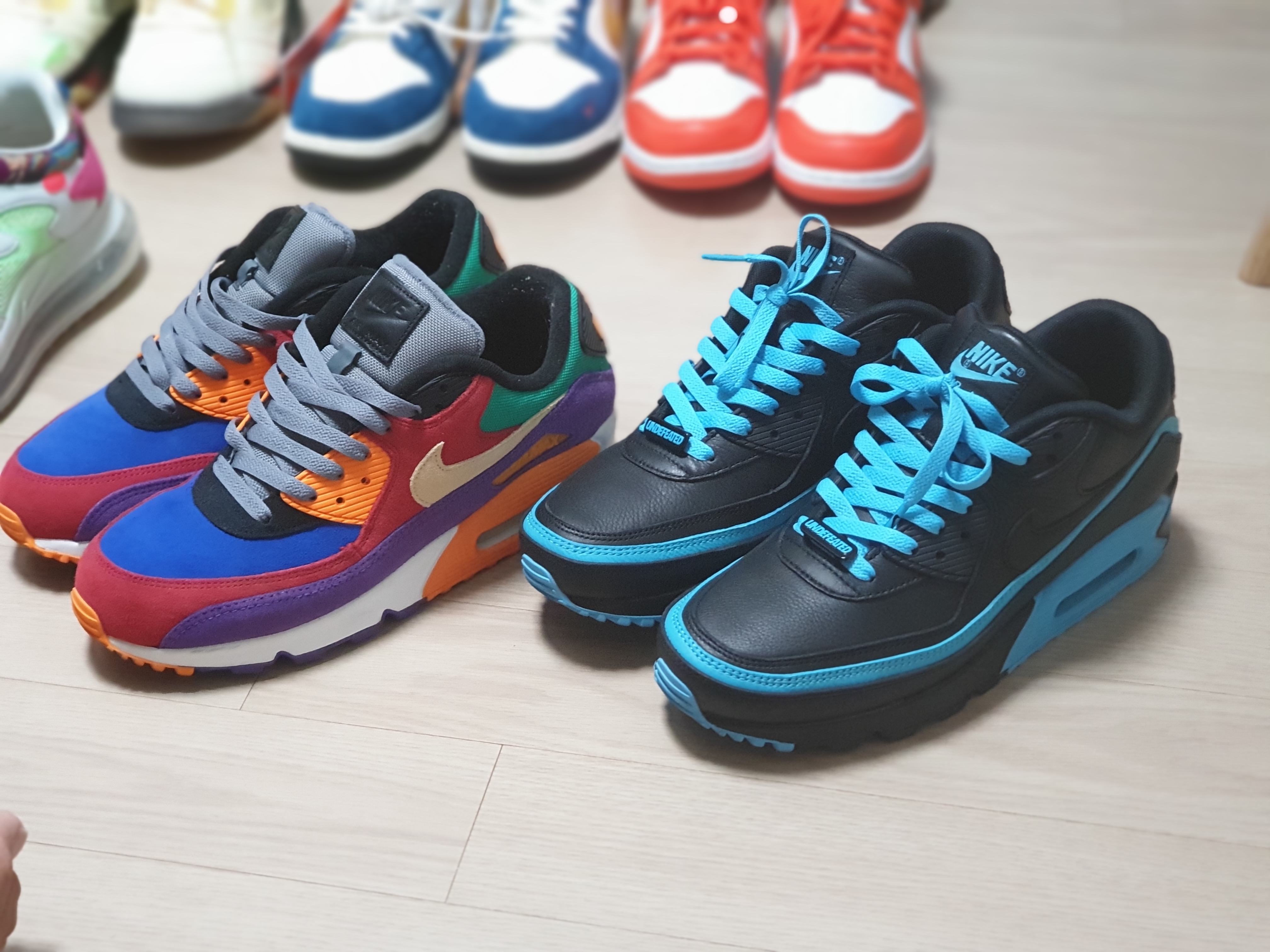 Nike x Undefeated Air Max 90 Black Blue Fury, Nike Air Max 90 Viotech OG 착용 스타일