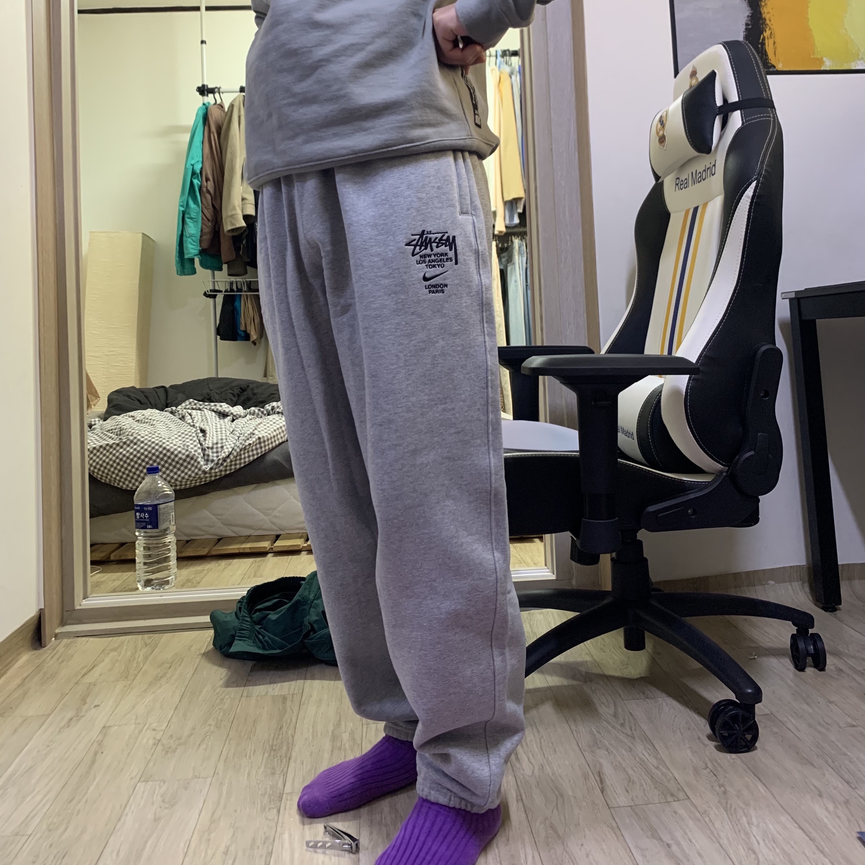 Nike x Stussy NRG ZR Fleece Pants Heather Grey - US/EU 착용 스타일 - 2