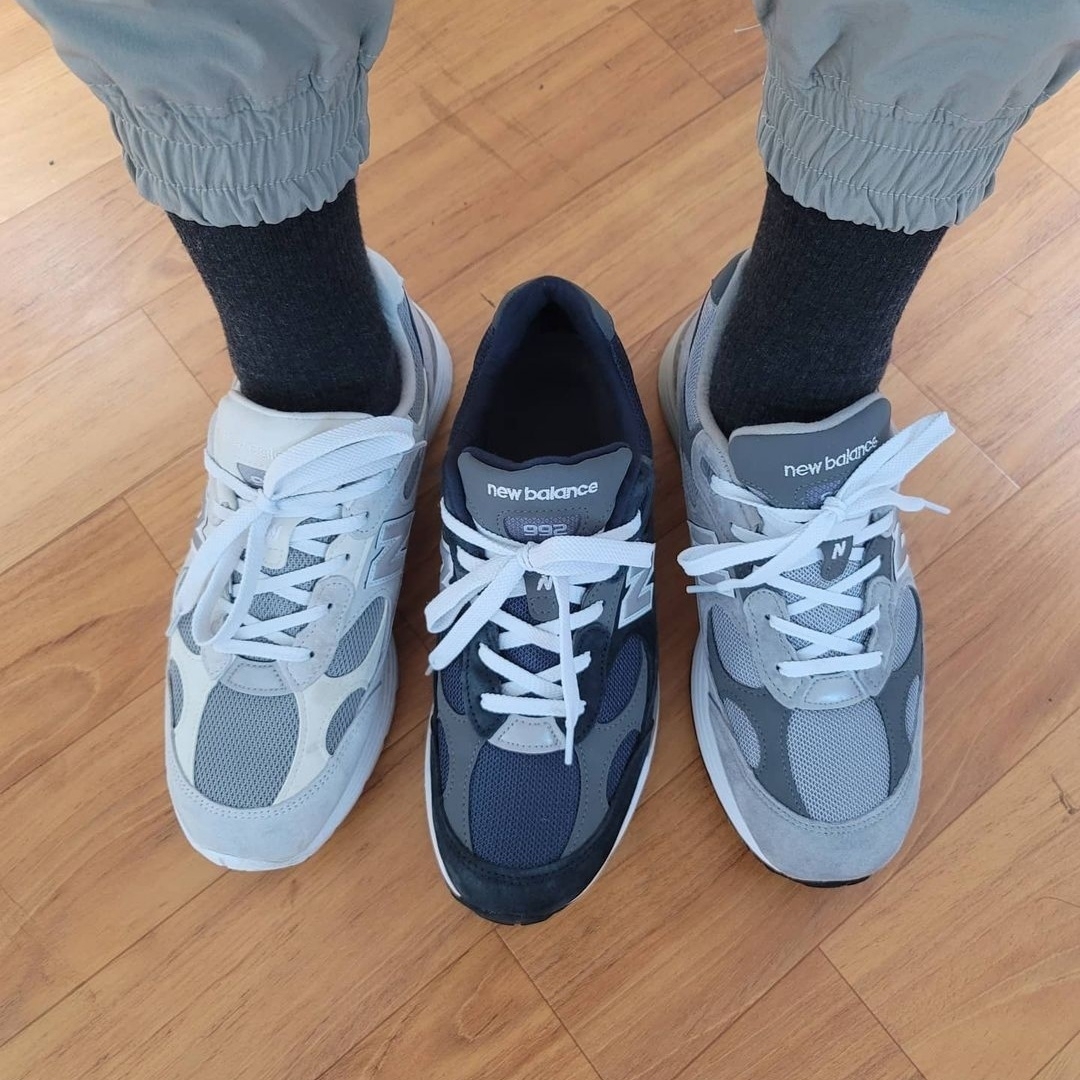 New Balance 992 Made in USA Grey - D Standard, New Balance 992 Made in USA White Silver 착용 스타일