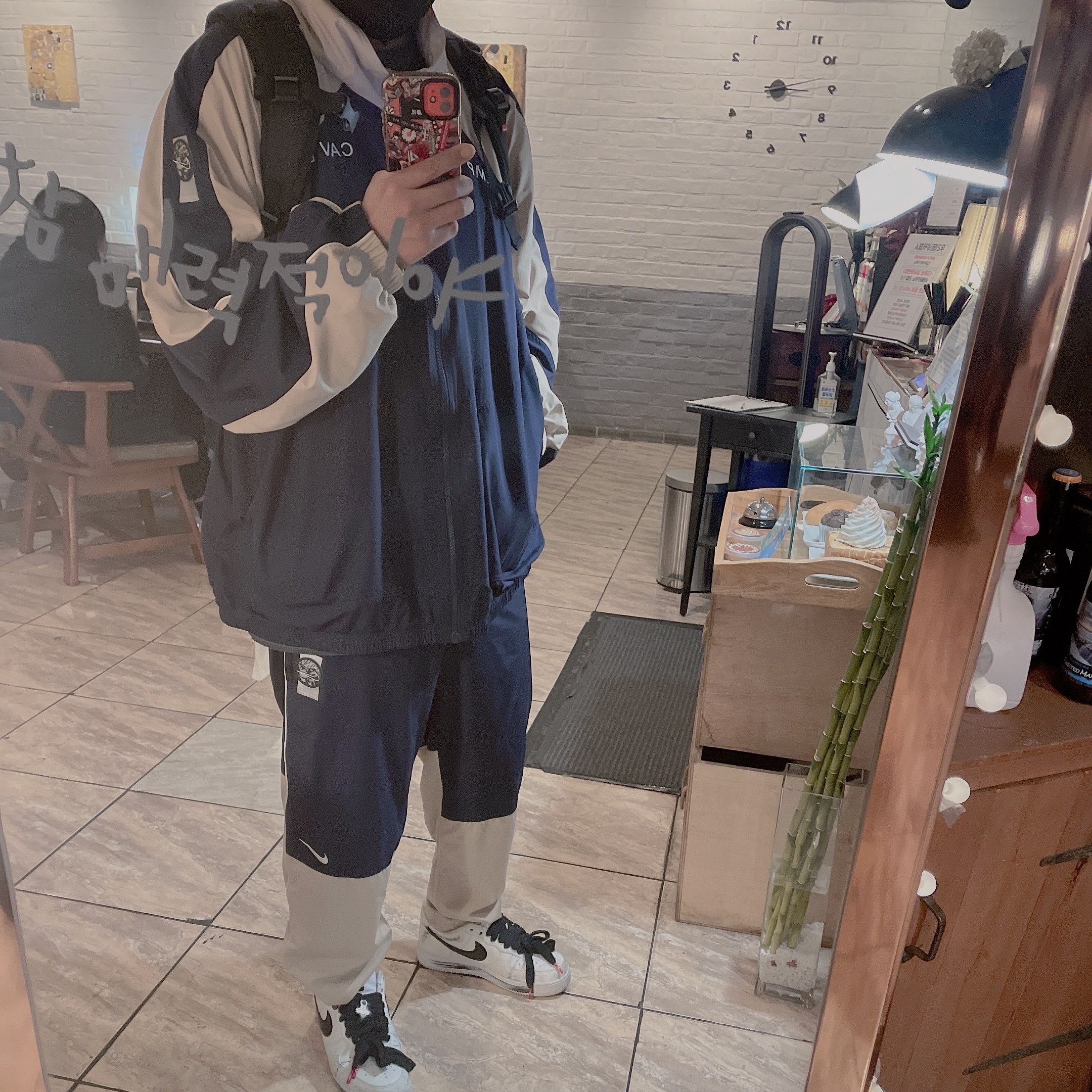 Nike x Cav Empt Track Jacket Navy, Nike x Cav Empt Track Pants Navy 착용 스타일