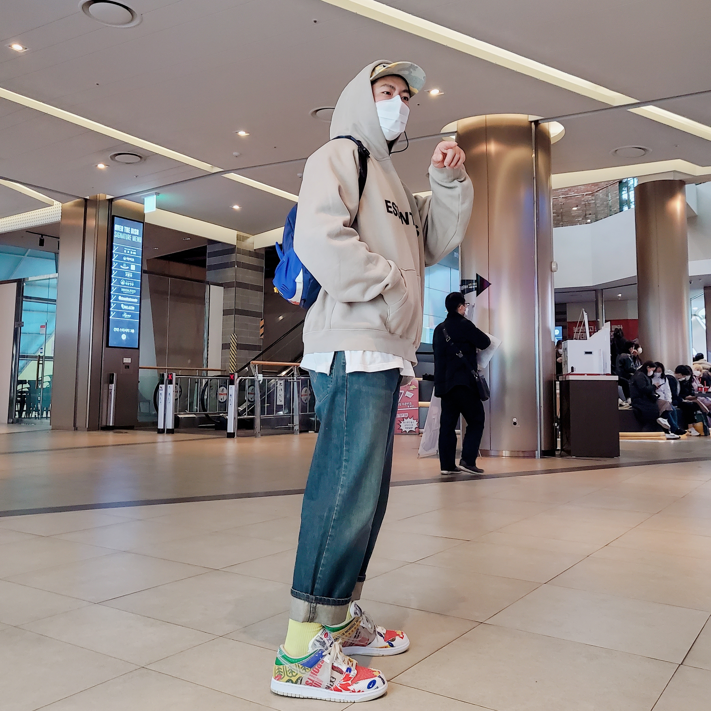 Nike Dunk Low SP City Market, Essentials 3D Silicon Applique Pullover Hoodie String Tan - 20SS 착용 스타일 - 2
