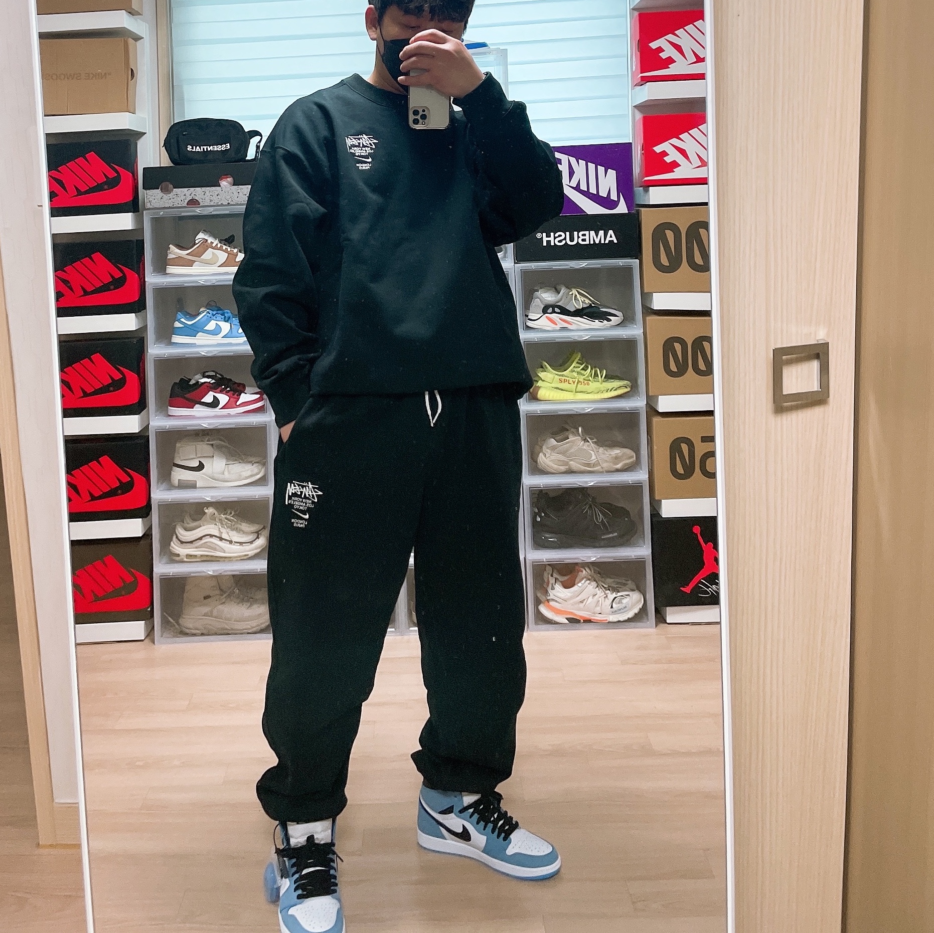 Nike x Stussy NRG ZR Fleece Crewneck Black - US/EU, Nike x Stussy NRG ZR Fleece Pants Black - US/EU 착용 스타일