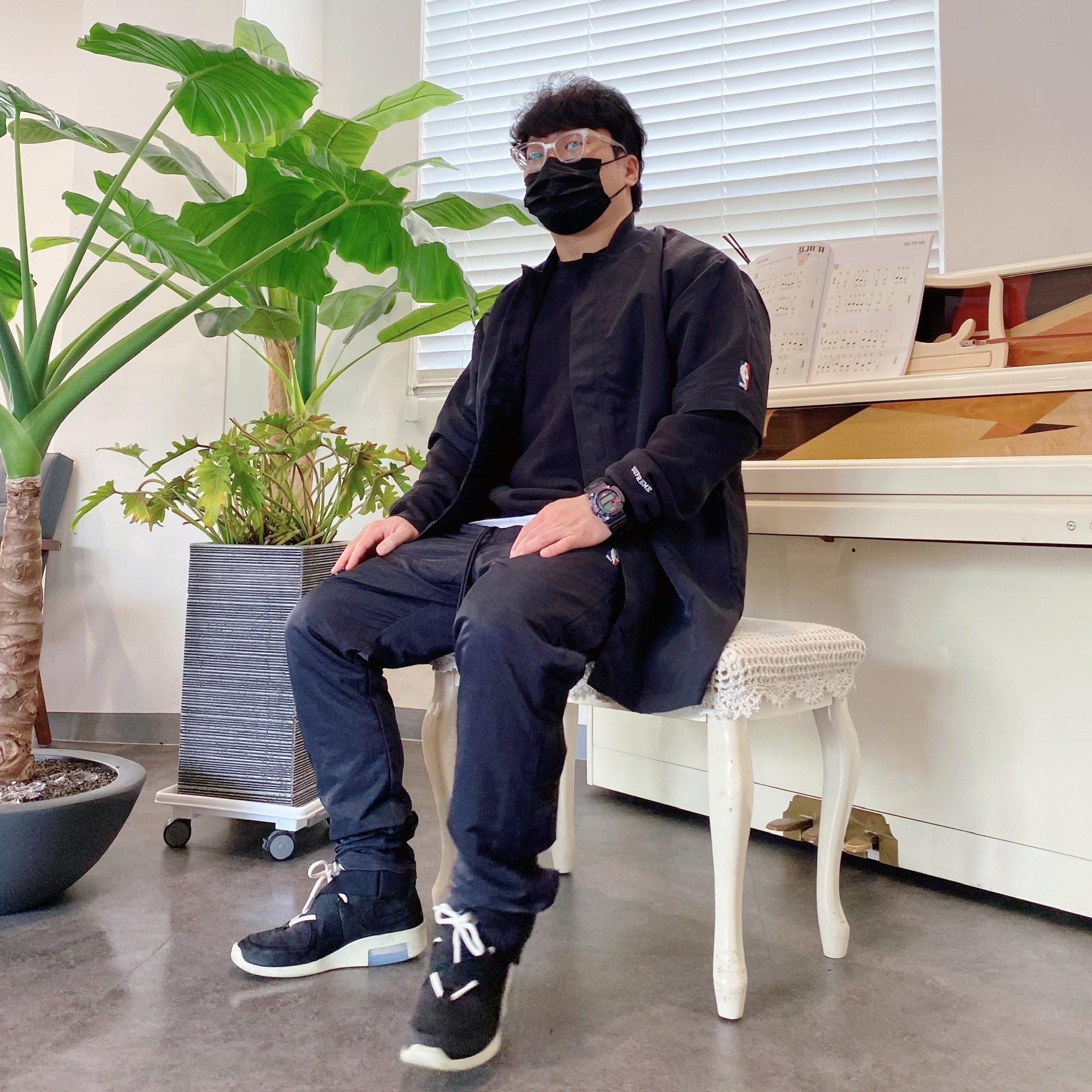Nike x Fear of God Warm Up Pants Off Noir, Nike x Fear of God Warm Up Top Off Noir 착용 스타일