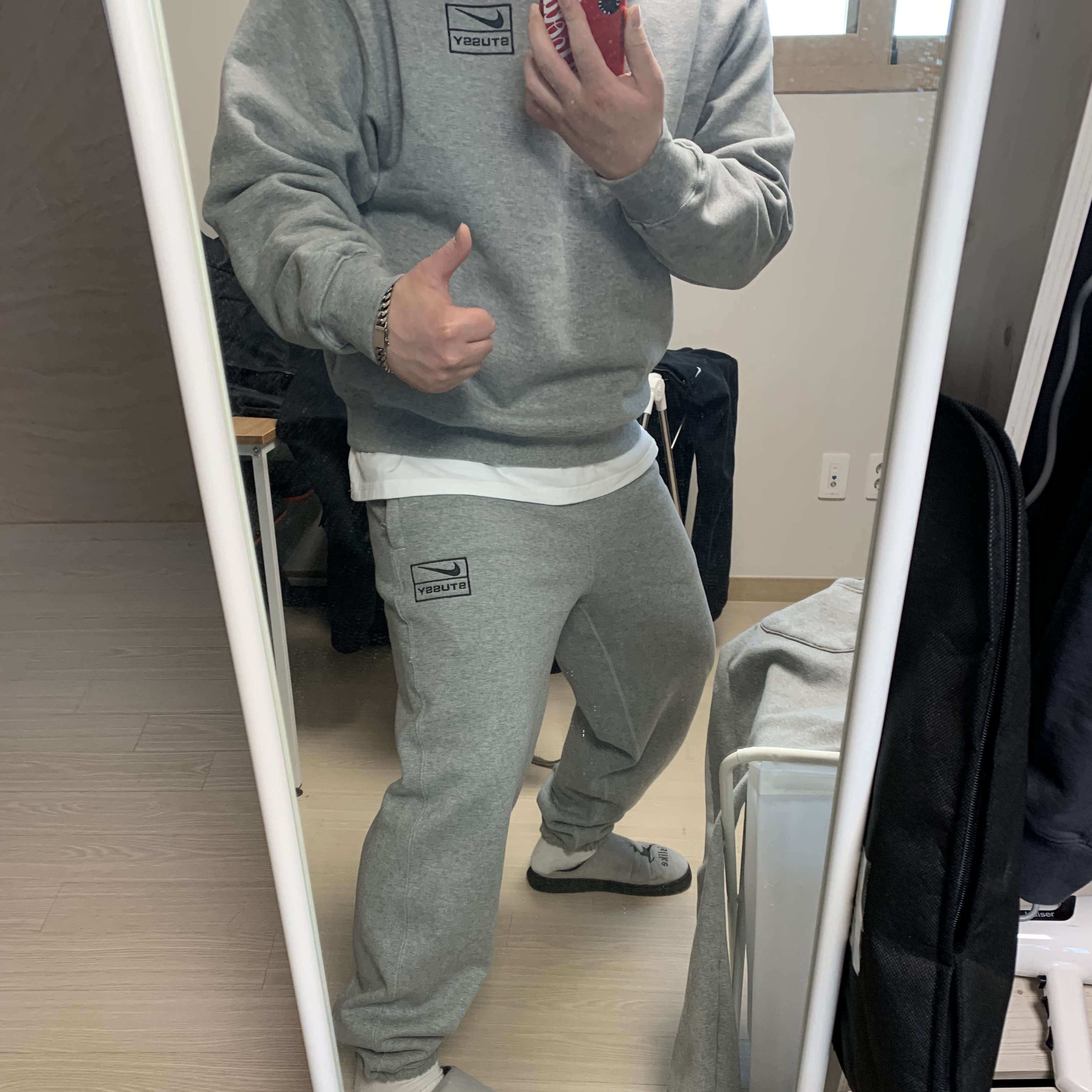 Nike x Stussy NRG BR Crew Fleece Grey, Nike x Stussy NRG BR Fleece Pants Grey 착용 스타일