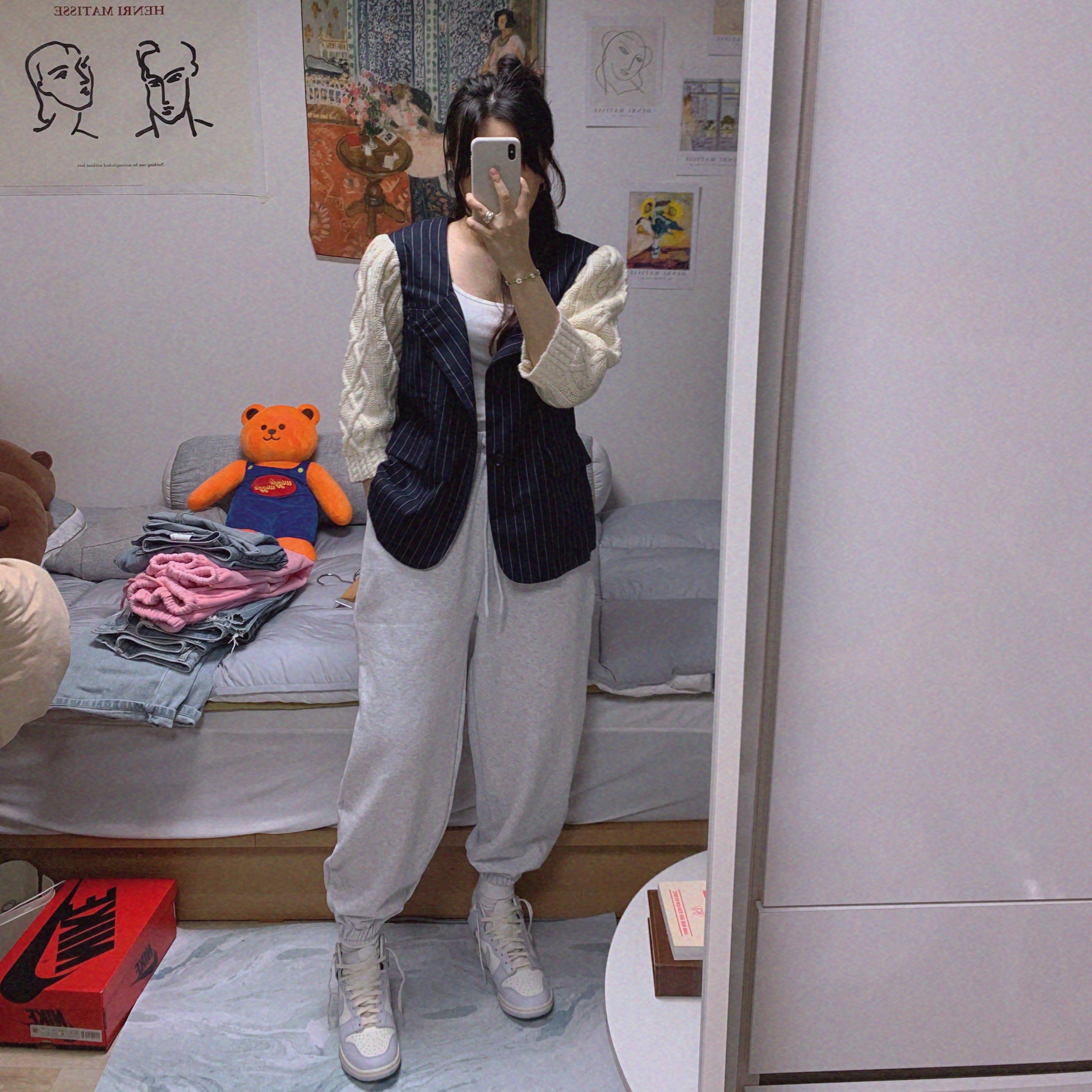 (W) Nike Dunk High Football Grey 착용 스타일