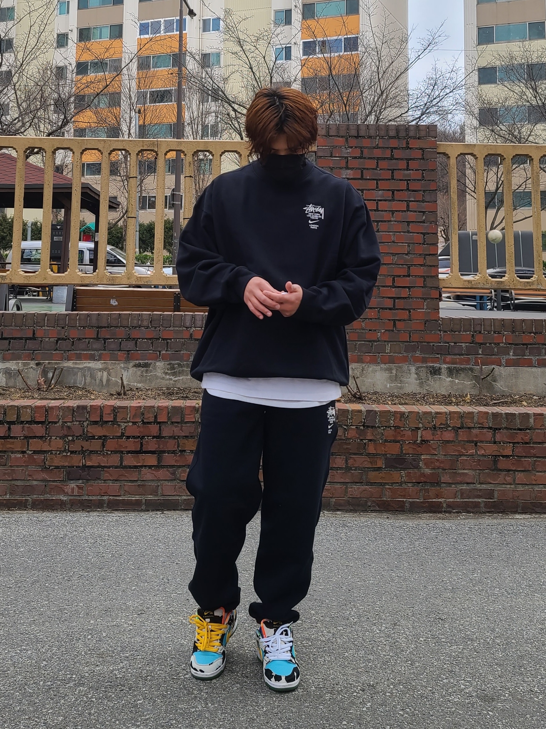 Nike x Stussy NRG ZR Fleece Crewneck Black - US/EU, Nike x Stussy NRG ZR Fleece Pants Black - US/EU 착용 스타일 - 1