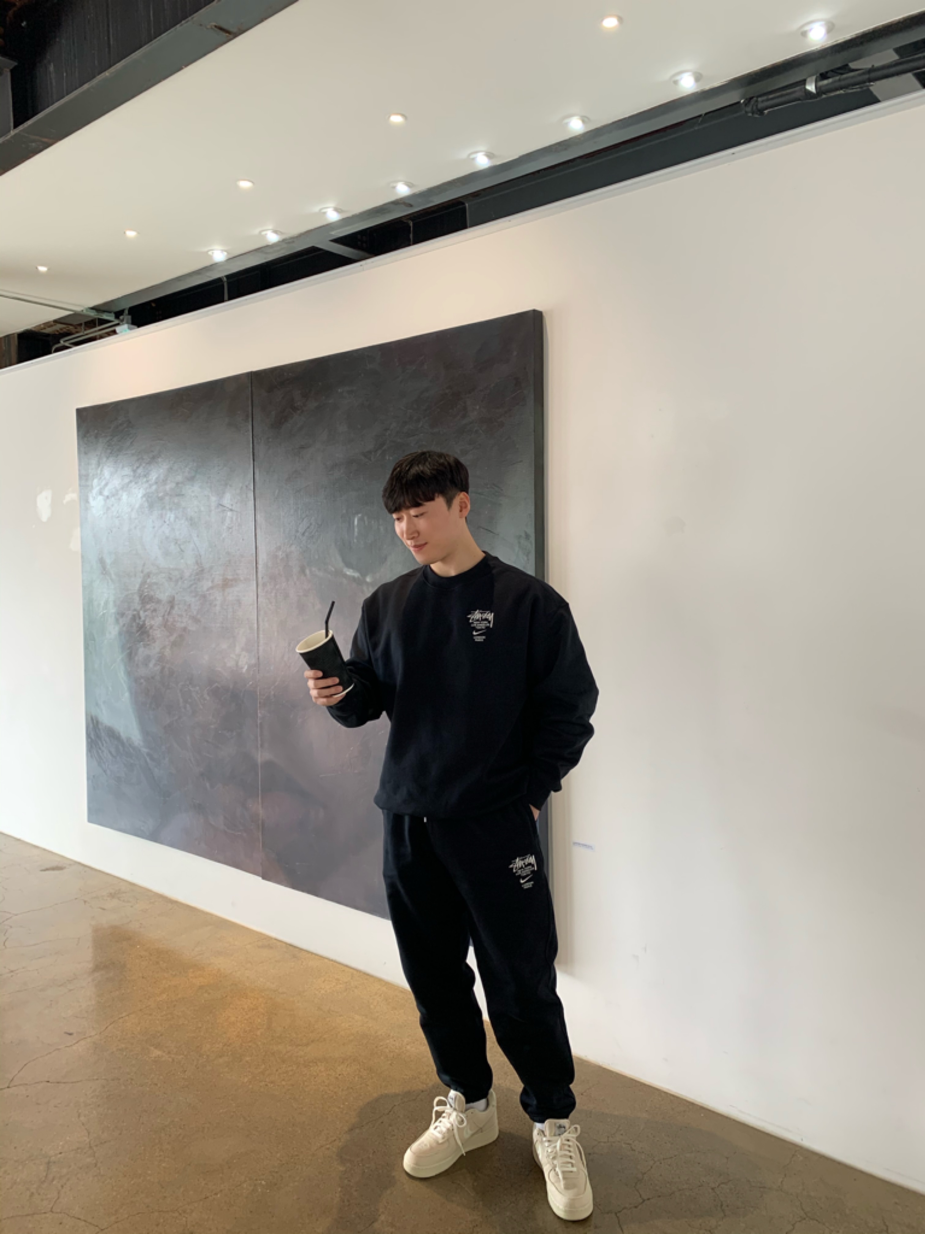 Nike x Stussy NRG ZR Fleece Crewneck Black - Asia, Nike x Stussy NRG ZR Fleece Pants Black - Asia 착용 스타일
