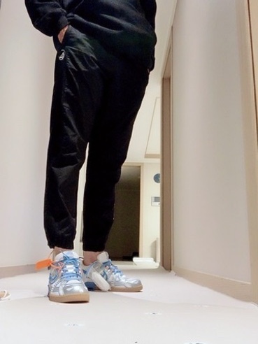 Nike x Off-White Air Rubber Dunk University Blue 착용 스타일