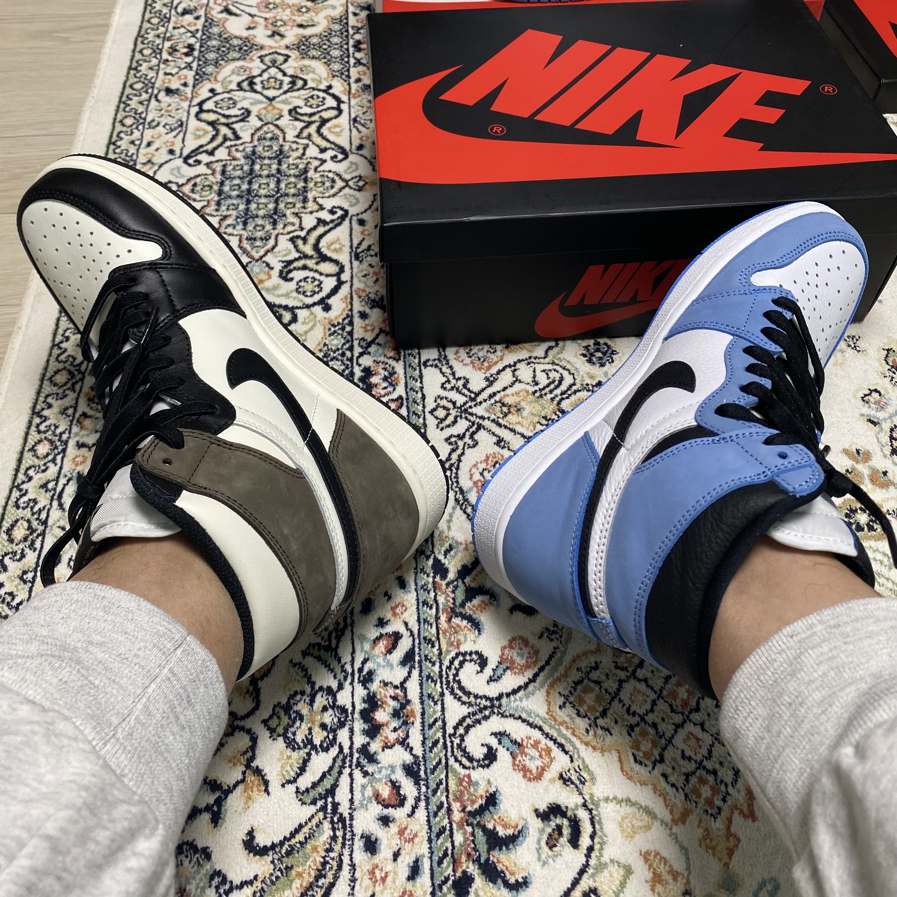 Jordan 1 Retro High OG Black Mocha, Jordan 1 Retro High OG University Blue 착용 스타일