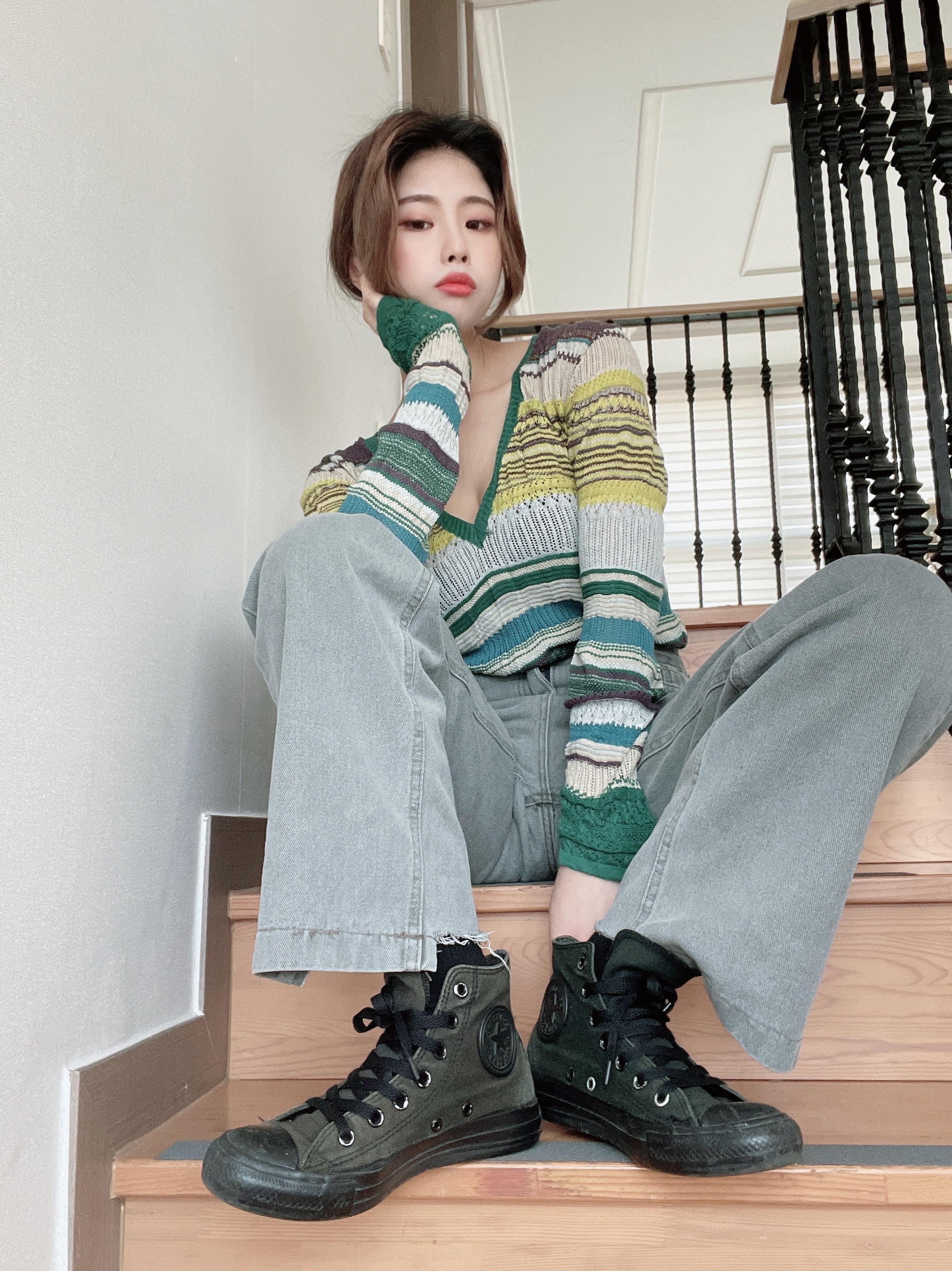 Converse Chuck Taylor All Star Hi Leather Black 착용 스타일