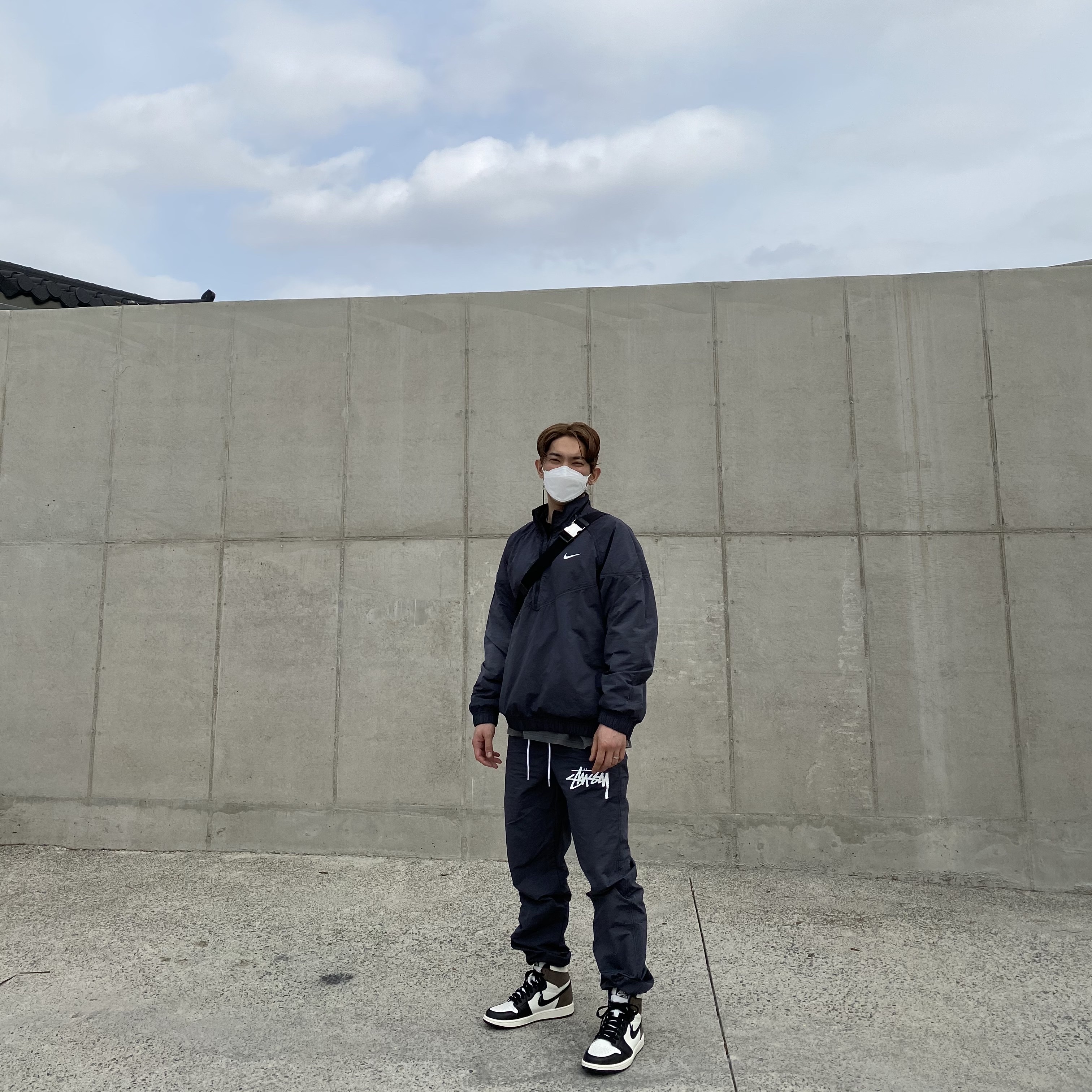 Nike x Stussy Beach Pants Off Noir, Nike x Stussy Windrunner Jacket Off Noir 착용 스타일