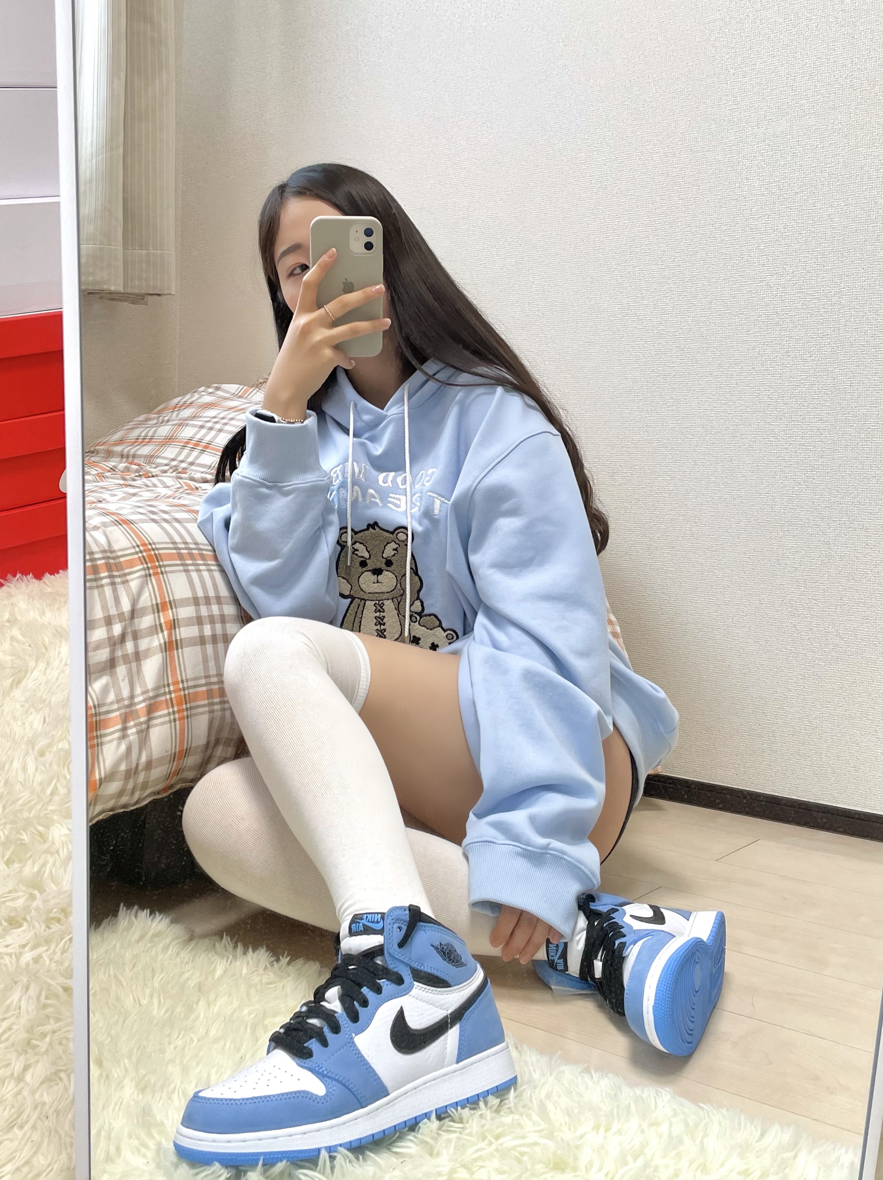 Jordan 1 Retro High OG University Blue, (GS) Jordan 1 Retro High OG University Blue 착용 스타일