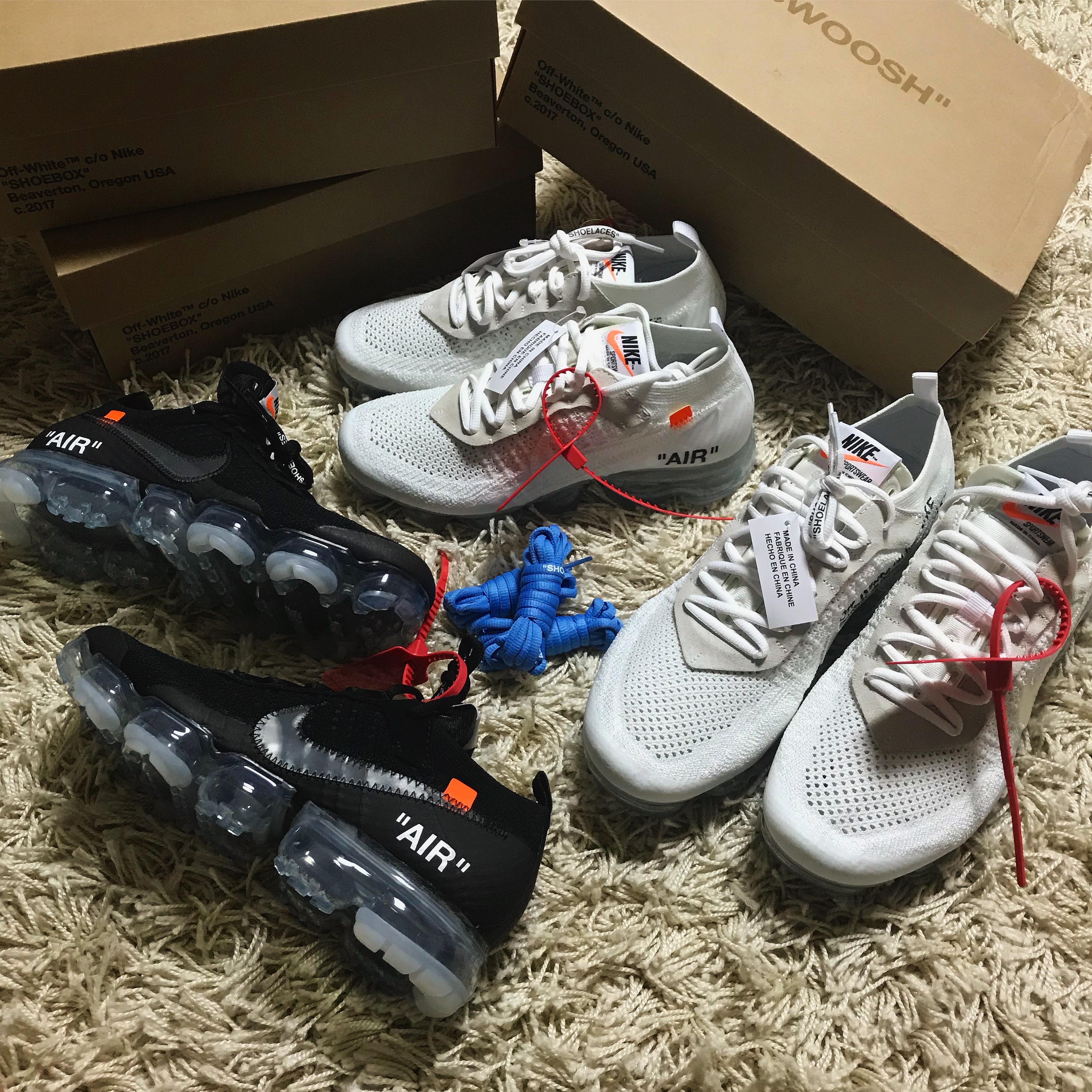 Nike x Off-White Air VaporMax V2 Black, Nike x Off-White Air VaporMax V2 White 착용 스타일