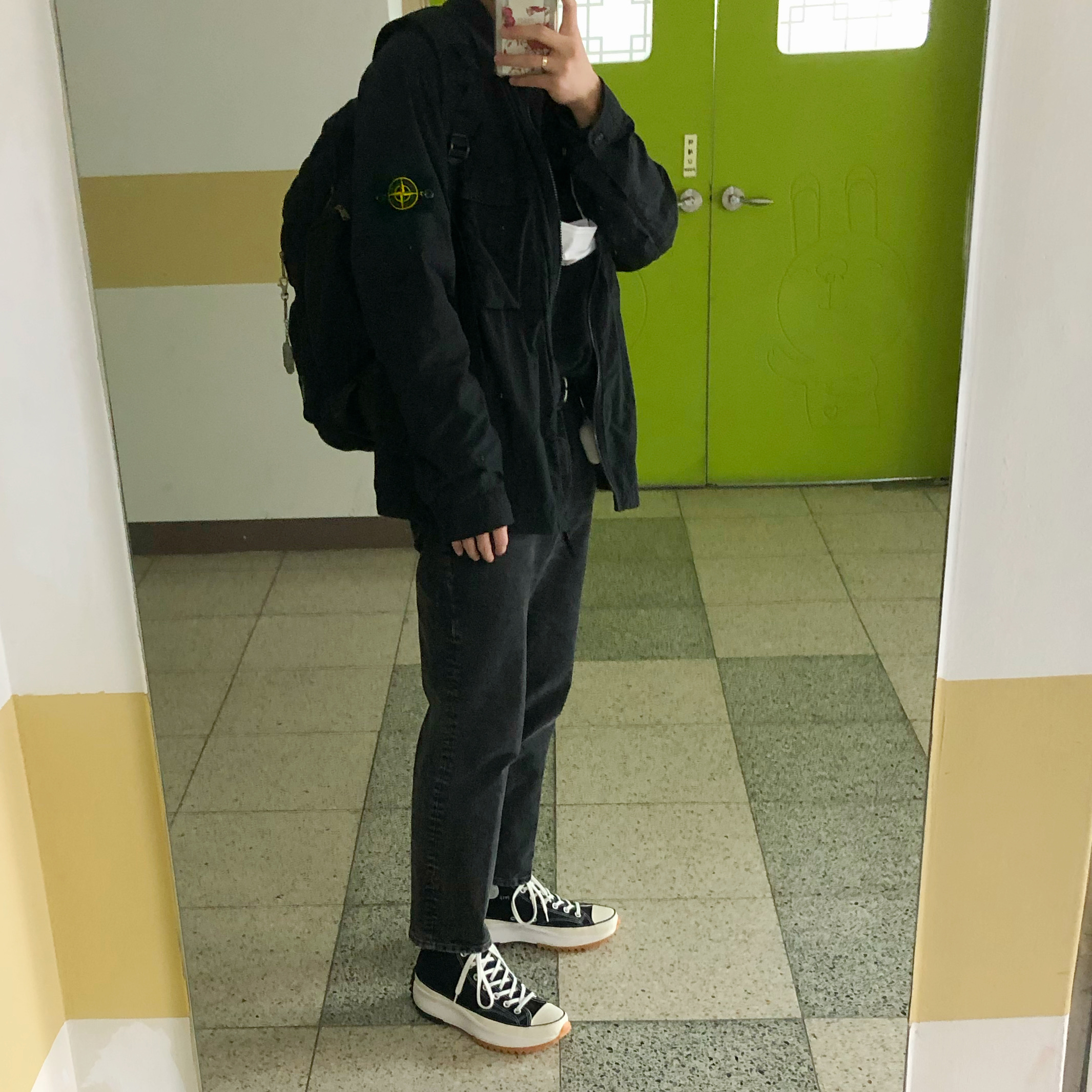 Converse x JW Anderson Run Star Hike Hi Black 착용 스타일
