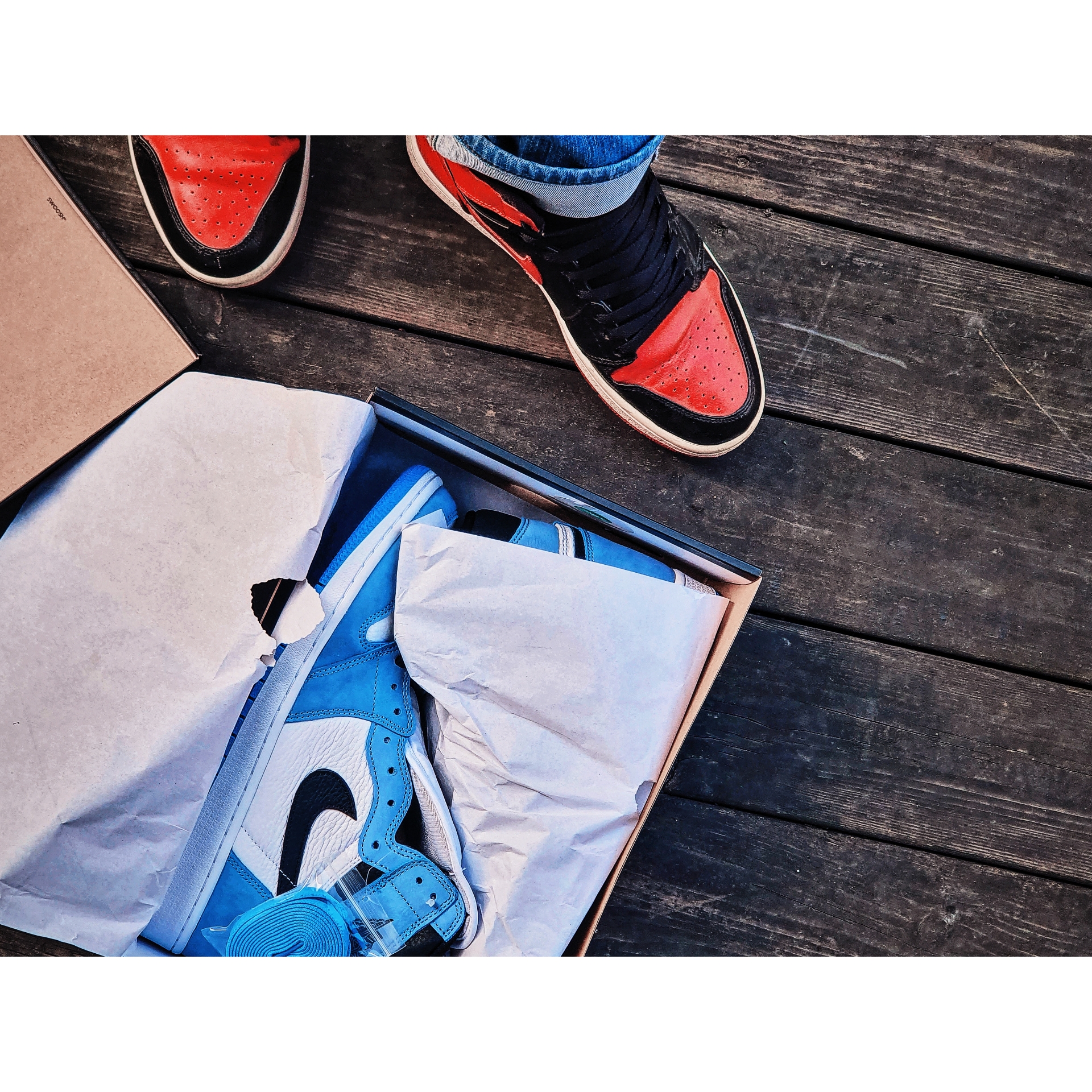 Jordan 1 Retro High OG University Blue, Jordan 1 Retro High OG Bred Banned 2016 착용 스타일