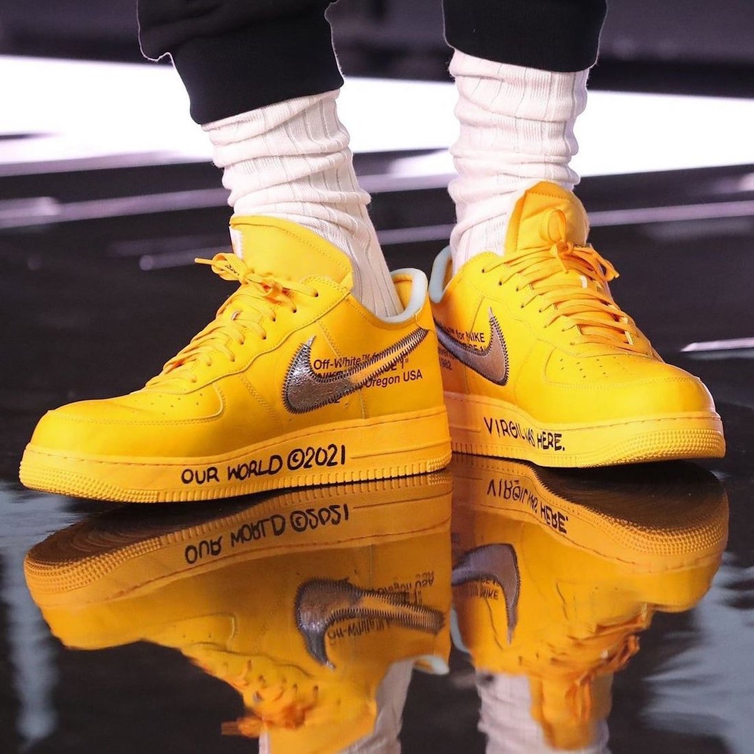 Nike x Off-White Air Force 1 Low MCA University Blue 착용 스타일 - 5