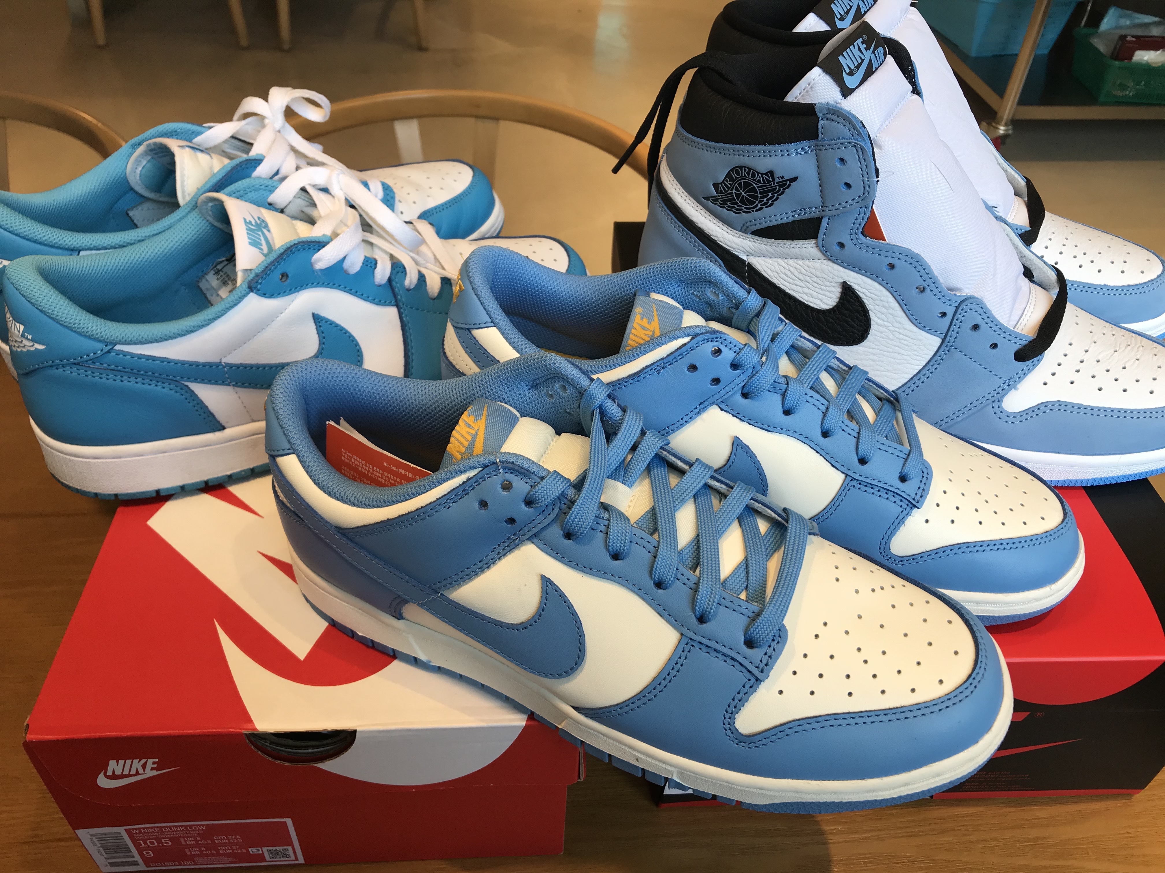 Jordan 1 Retro High OG University Blue, (W) Nike Dunk Low Coast 착용 스타일 - 1