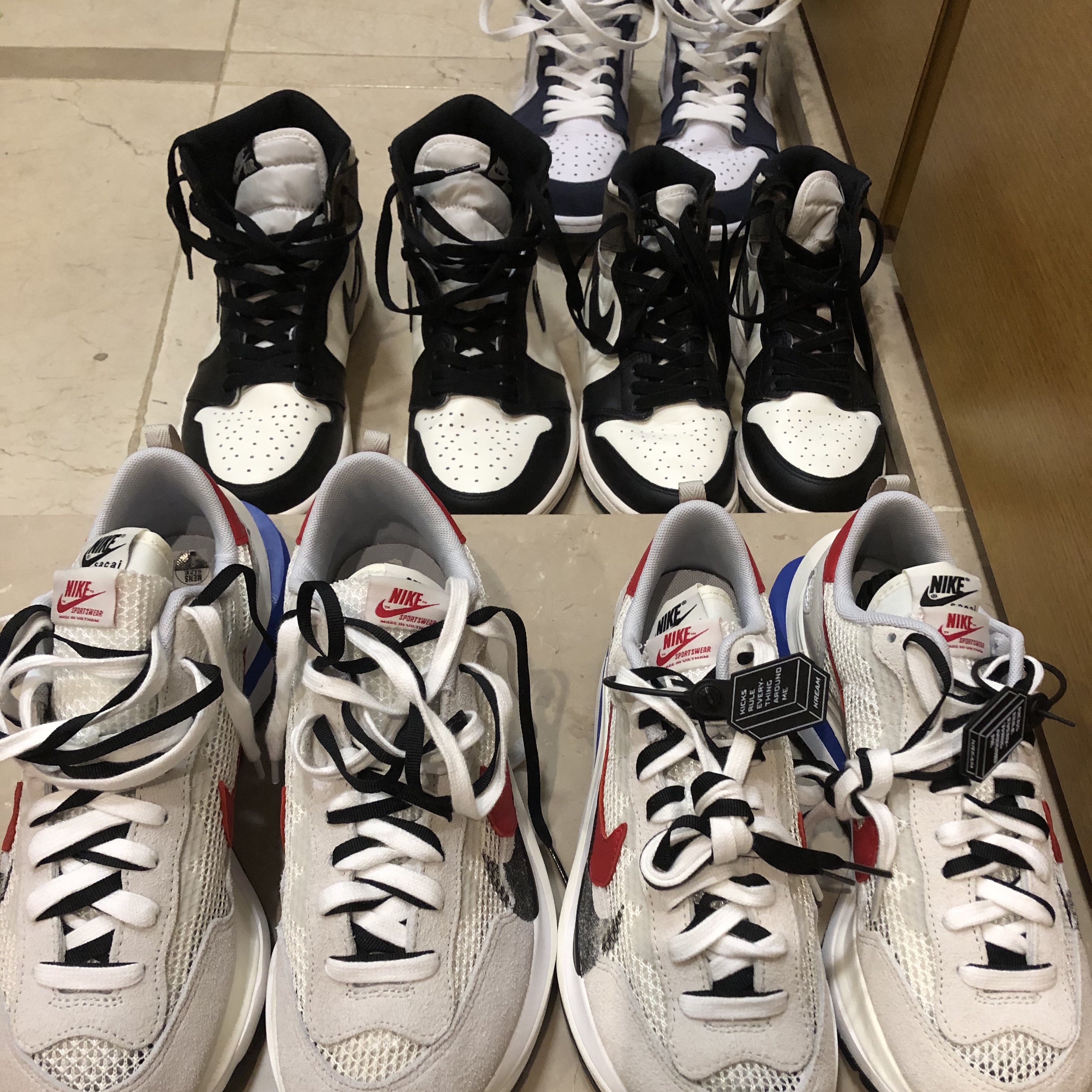 Jordan 1 Retro High OG Black Mocha, Nike x Sacai VaporWaffle Royal Fuchsia 착용 스타일