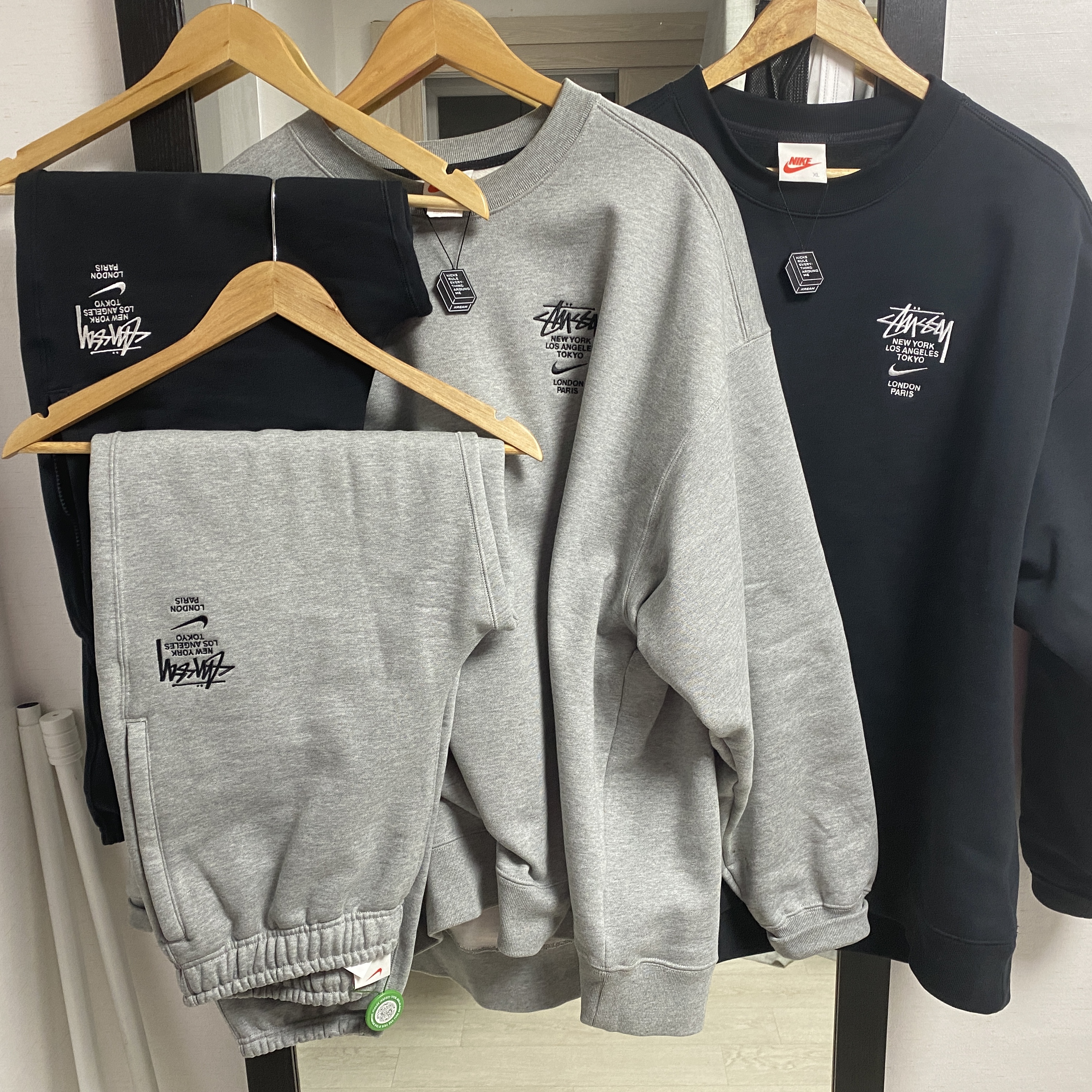 Nike x Stussy NRG ZR Fleece Pants Black - US/EU, Nike x Stussy NRG ZR Fleece Crewneck Black - US/EU 착용 스타일