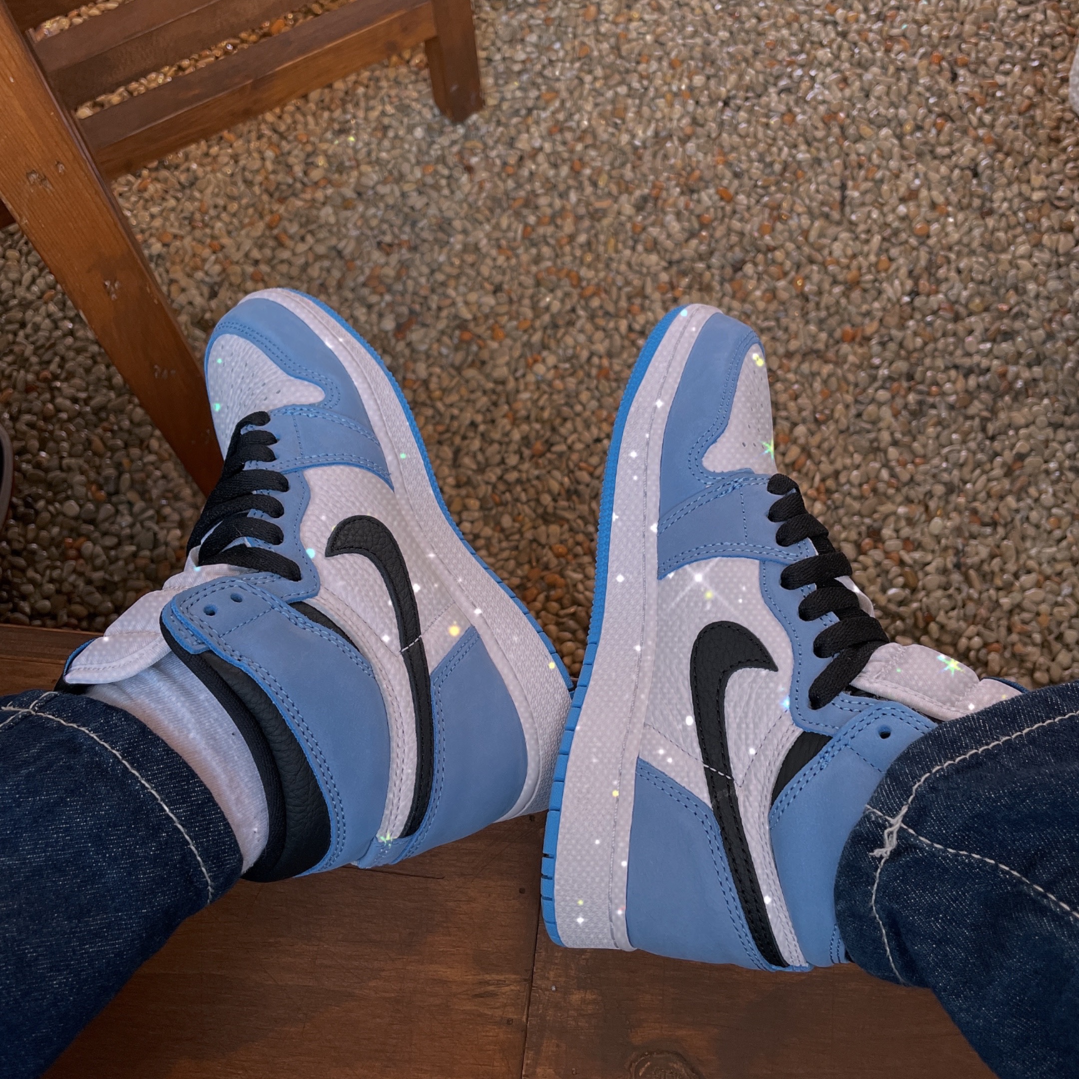 (GS) Jordan 1 Retro High OG University Blue 착용 스타일 - 2