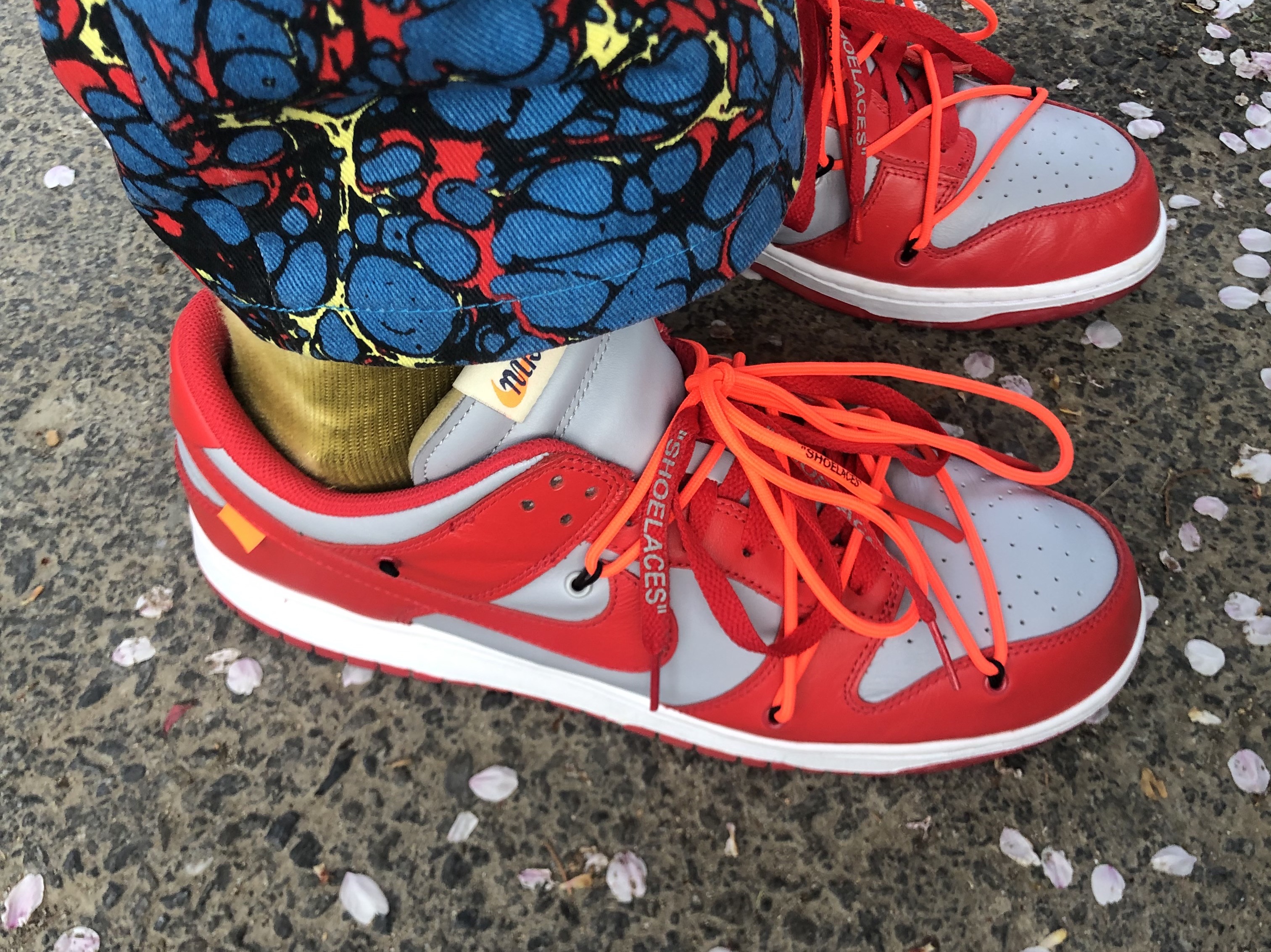 Nike x Off-White Dunk Low University Gold Midnight Navy, Nike x Off-White Dunk Low University Red 착용 스타일 - 4