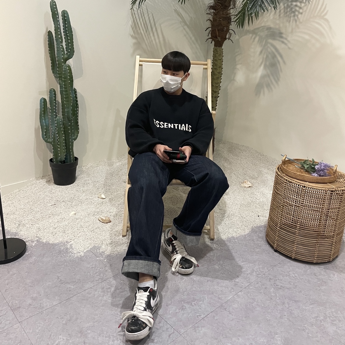 Nike x Peaceminusone Air Force 1 Low Para-Noise, Essentials Knit Sweater Black 2020 착용 스타일 - 1