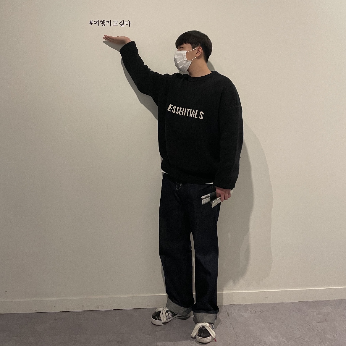 Nike x Peaceminusone Air Force 1 Low Para-Noise, Essentials Knit Sweater Black 2020 착용 스타일 - 2
