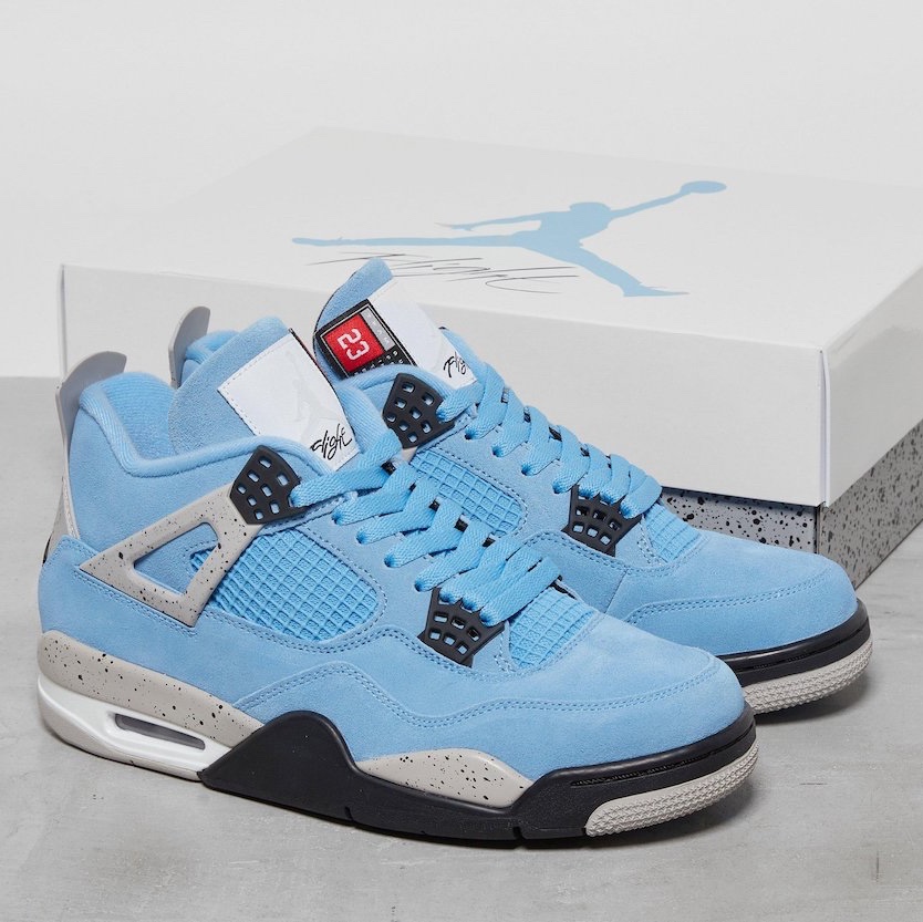 Jordan 4 Retro University Blue, Jordan 1 Retro High OG University Blue 착용 스타일 - 2