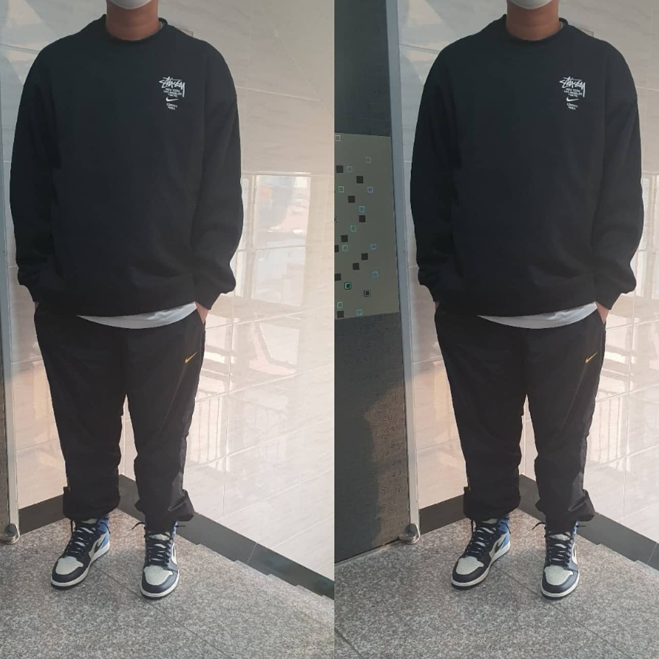 Nike x Stussy NRG ZR Fleece Crewneck Black - US/EU, Nike x Drake Nocta Essential Track Pants Black - Asia 착용 스타일 - 1