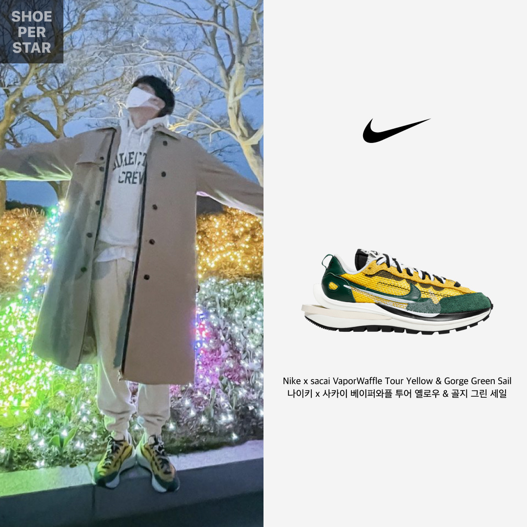 Nike x Sacai VaporWaffle Tour Yellow & Gorge Green Sail 착용 스타일 - 1