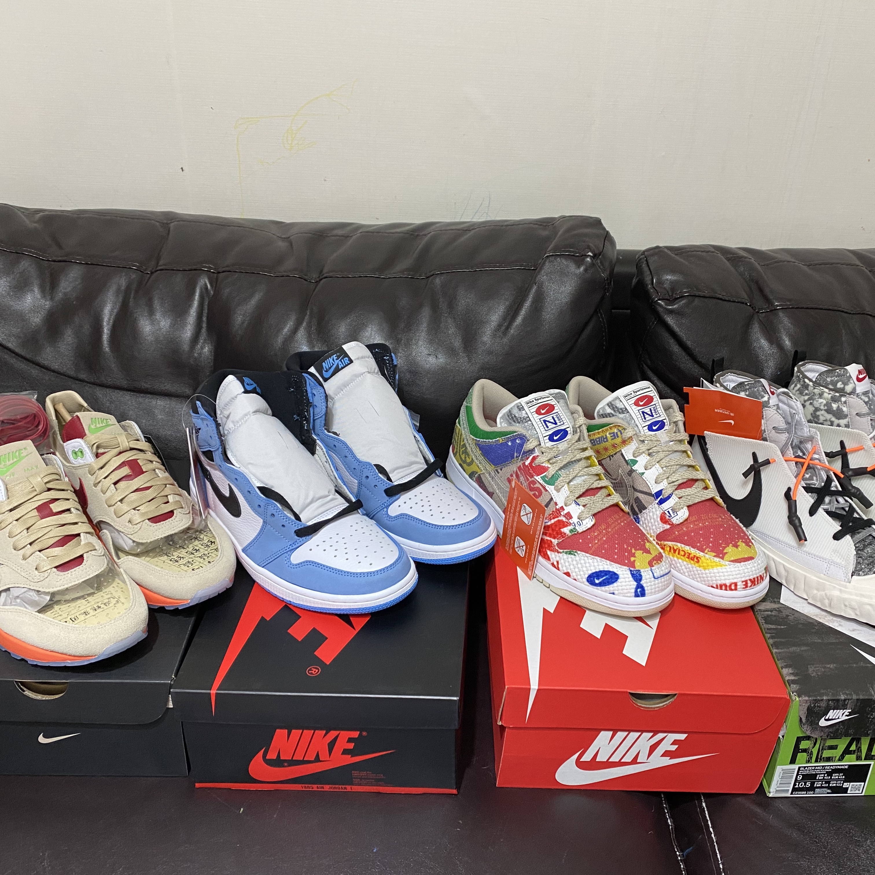 Nike x Clot Air Max 1 Net, Jordan 1 Retro High OG University Blue 착용 스타일