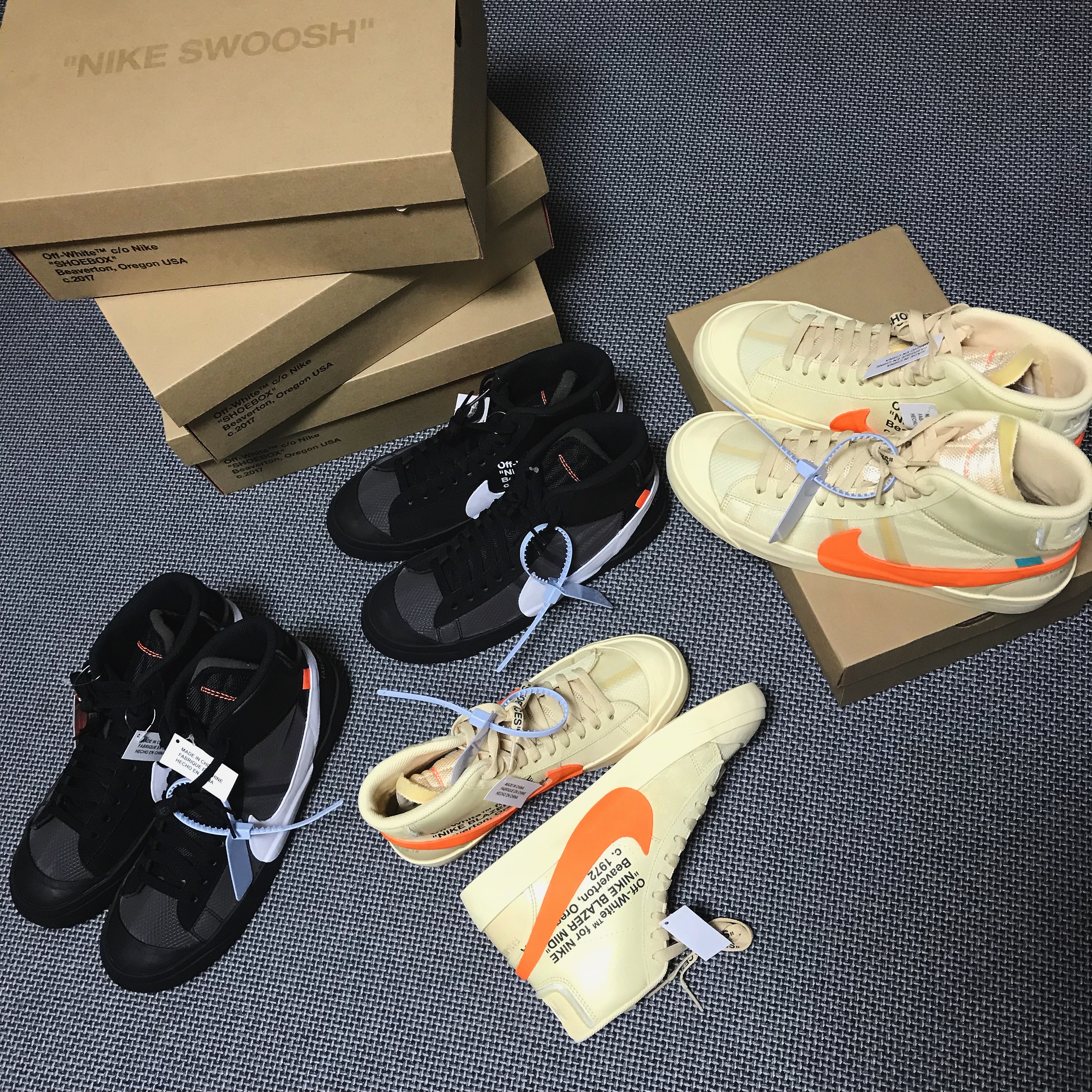 Nike x Off-White Blazer Mid Off-White All Hallow's Eve, Nike x Off-White Blazer Mid Grim Reaper Black 착용 스타일