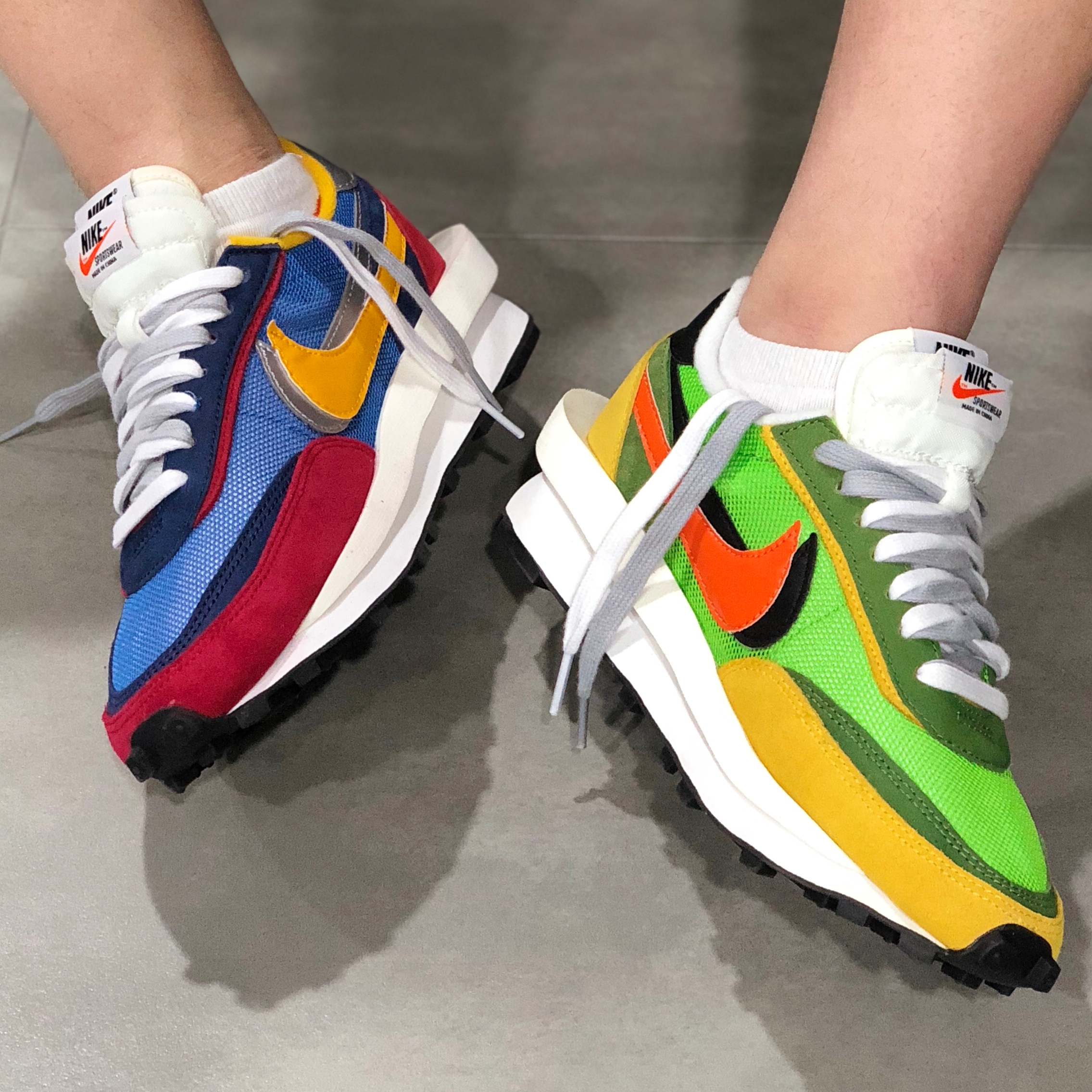 Nike x Sacai LDWaffle Blue Multi, Nike x Sacai LDWaffle Green Multi 착용 스타일