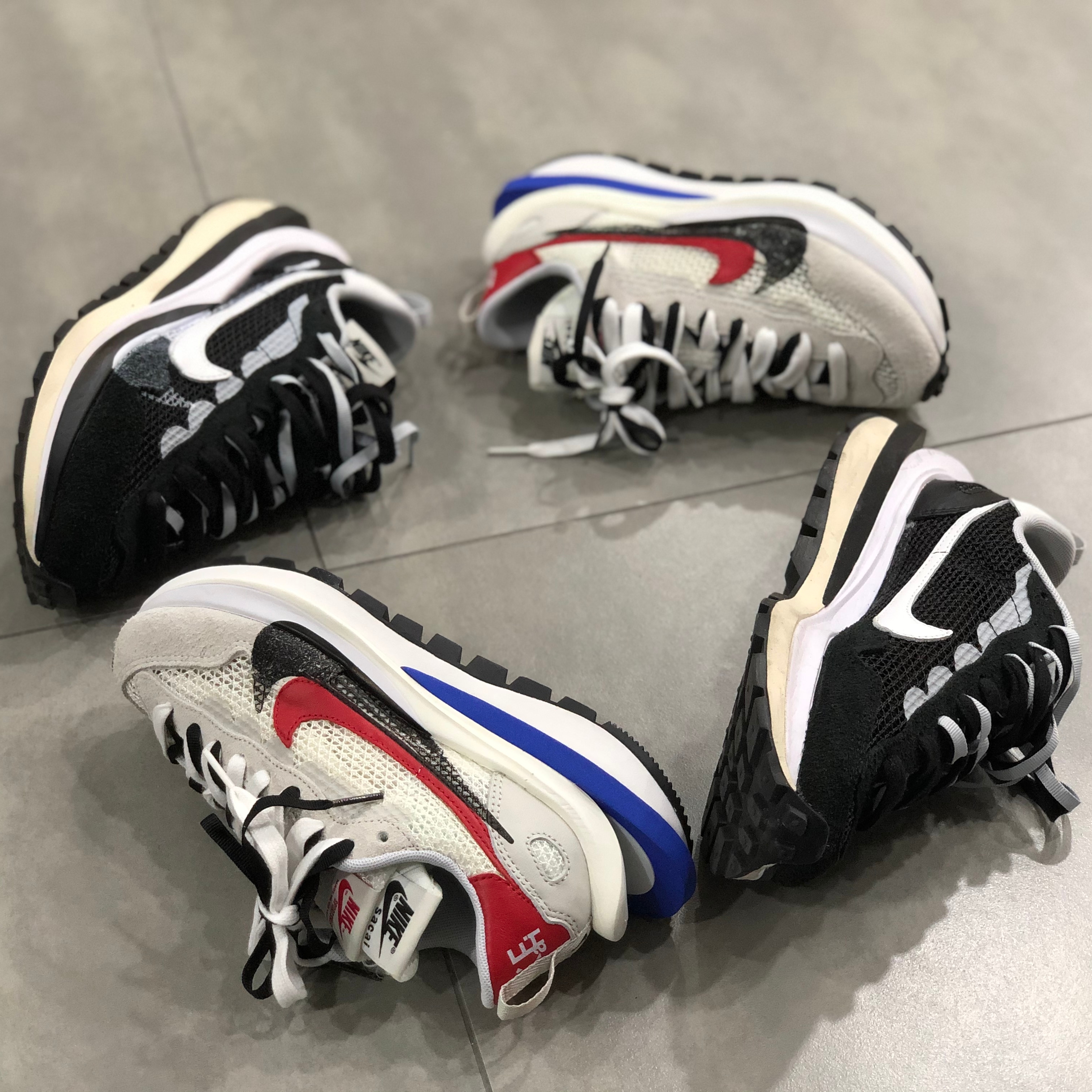 Nike x Sacai VaporWaffle Black White, Nike x Sacai VaporWaffle Royal Fuchsia 착용 스타일