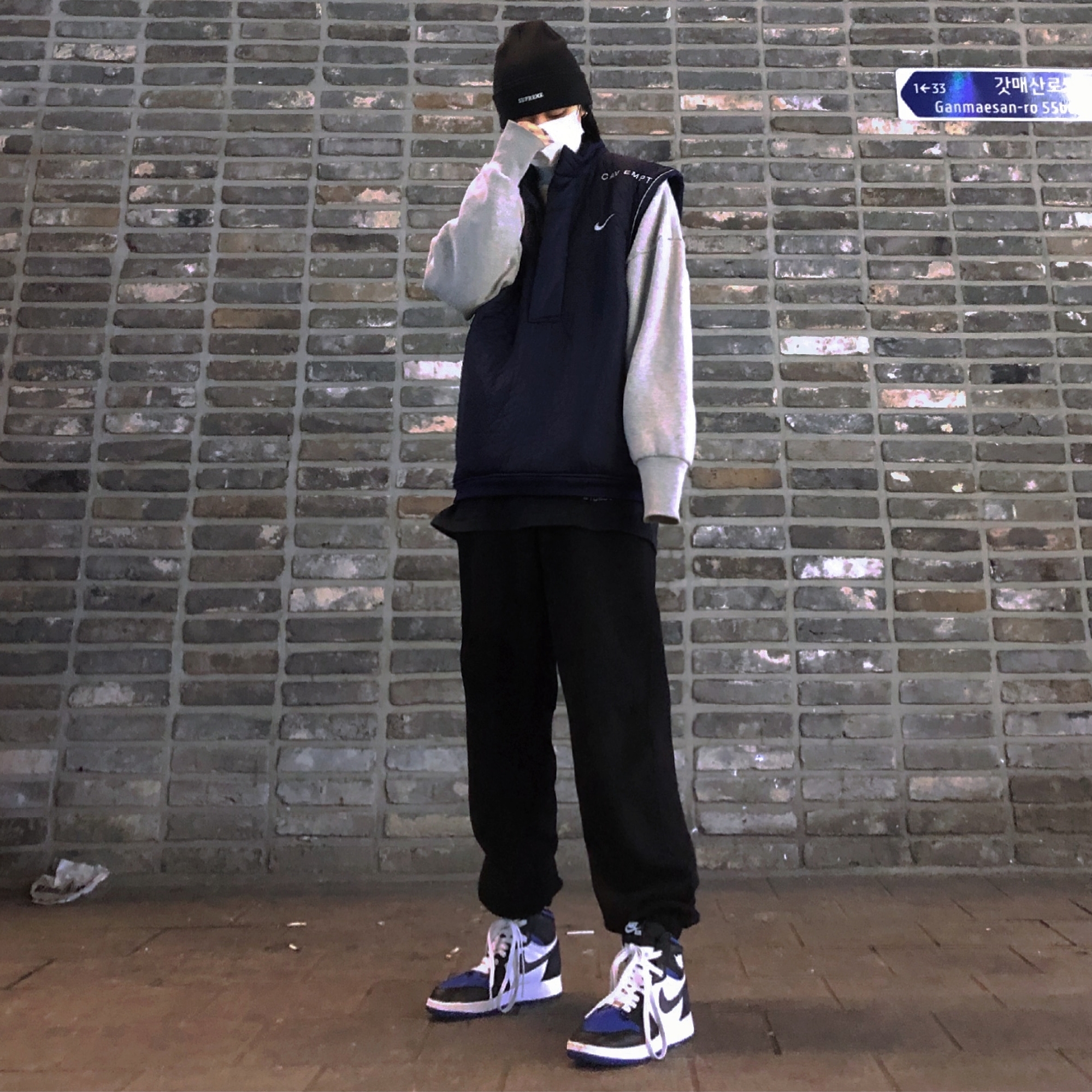 (GS) Jordan 1 Retro High OG Royal Toe, Nike x Cav Empt Vest Navy 착용 스타일