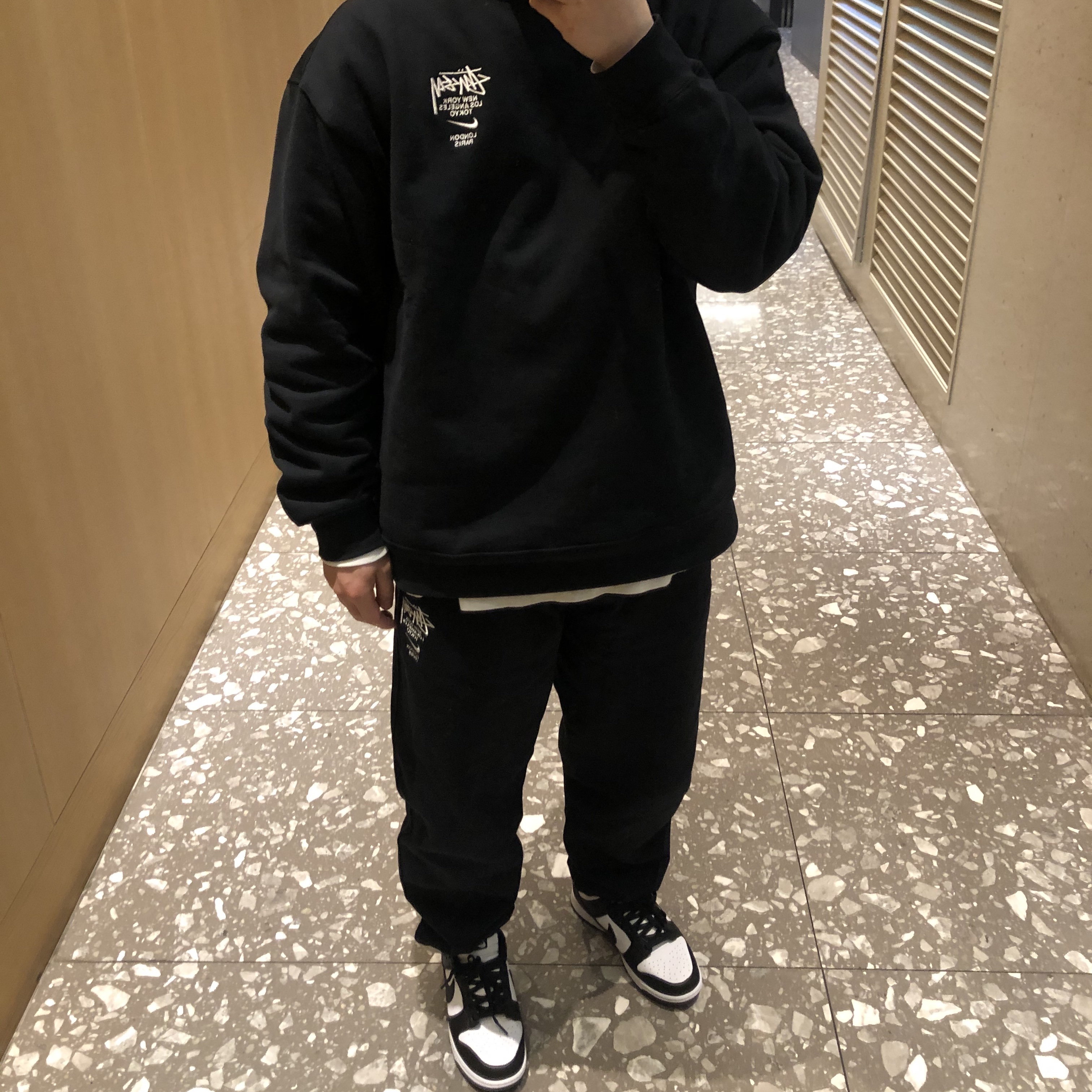 Nike x Stussy NRG ZR Fleece Pants Black - US/EU, Nike x Stussy NRG ZR Fleece Crewneck Black - US/EU 착용 스타일