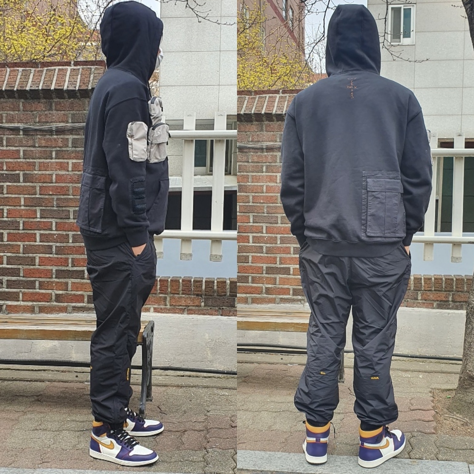 Nike x Travis Scott NRG AG Utility Hoodie Black, Nike x Drake Nocta Essential Track Pants Black - Asia 착용 스타일