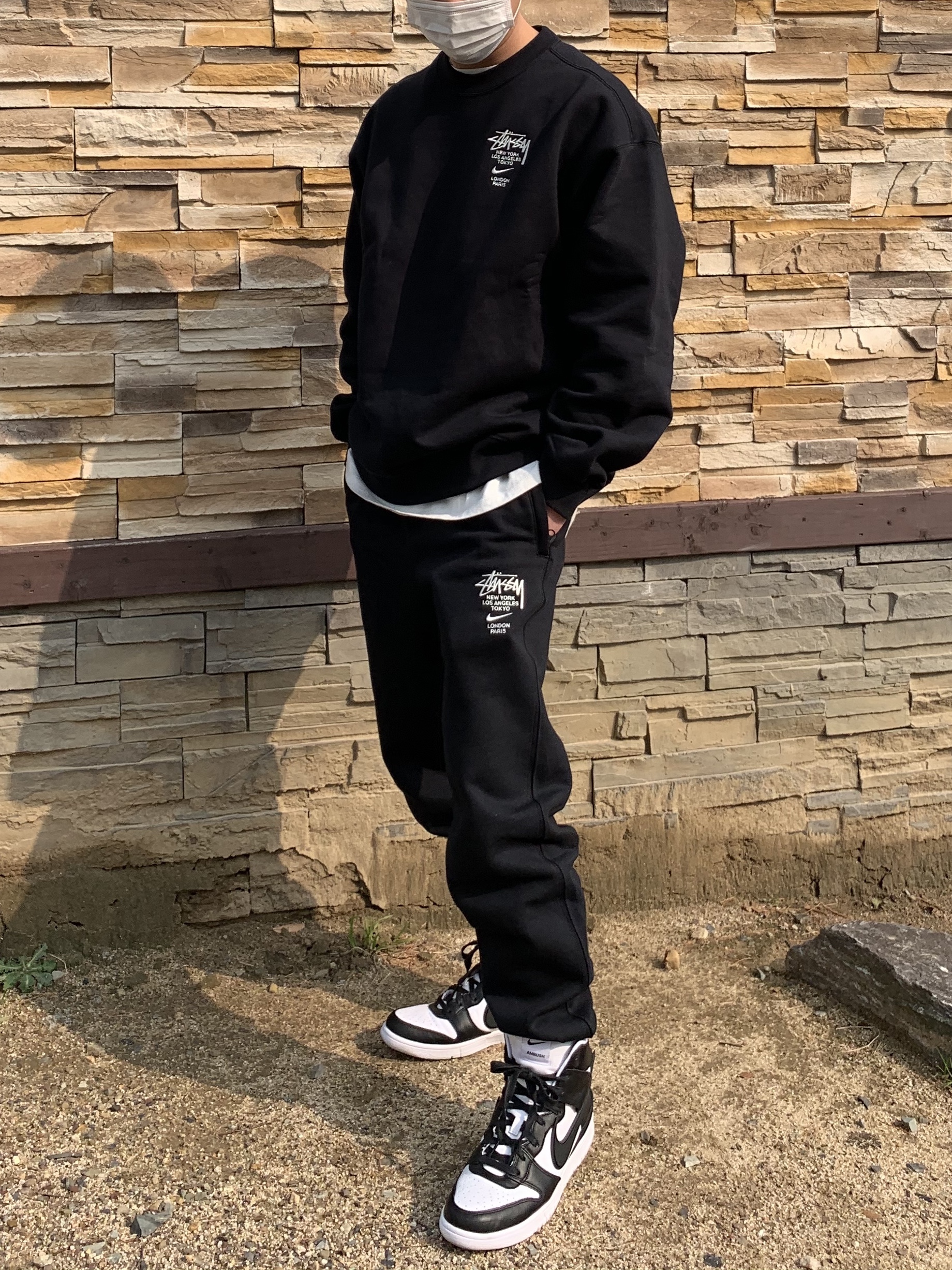 Nike x Ambush Dunk High Black, Nike x Stussy NRG ZR Fleece Crewneck Black - US/EU 착용 스타일
