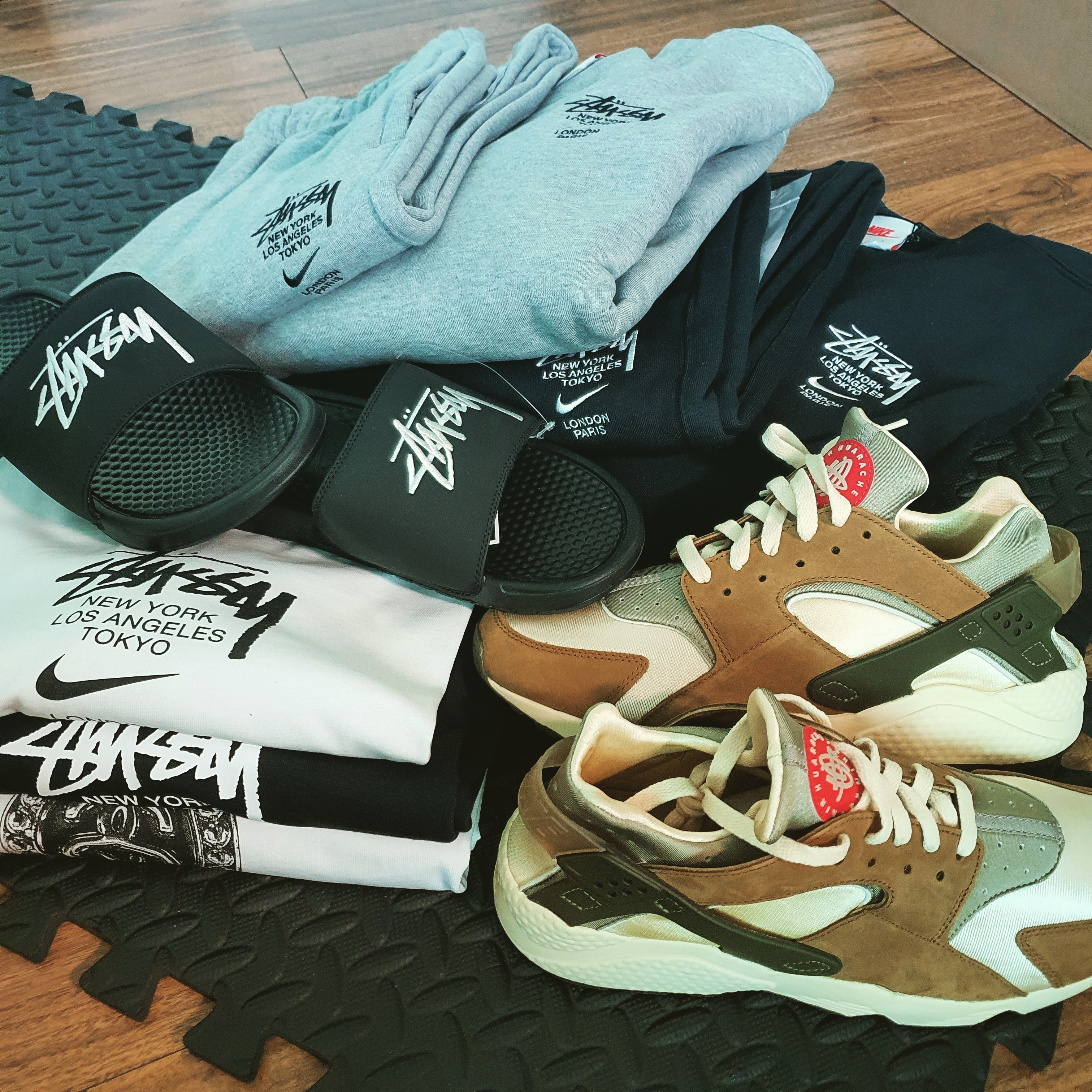 Nike x Stussy NRG ZR Fleece Crewneck Heather Grey - US/EU, Nike x Stussy NRG ZR Fleece Pants Heather Grey - US/EU 착용 스타일