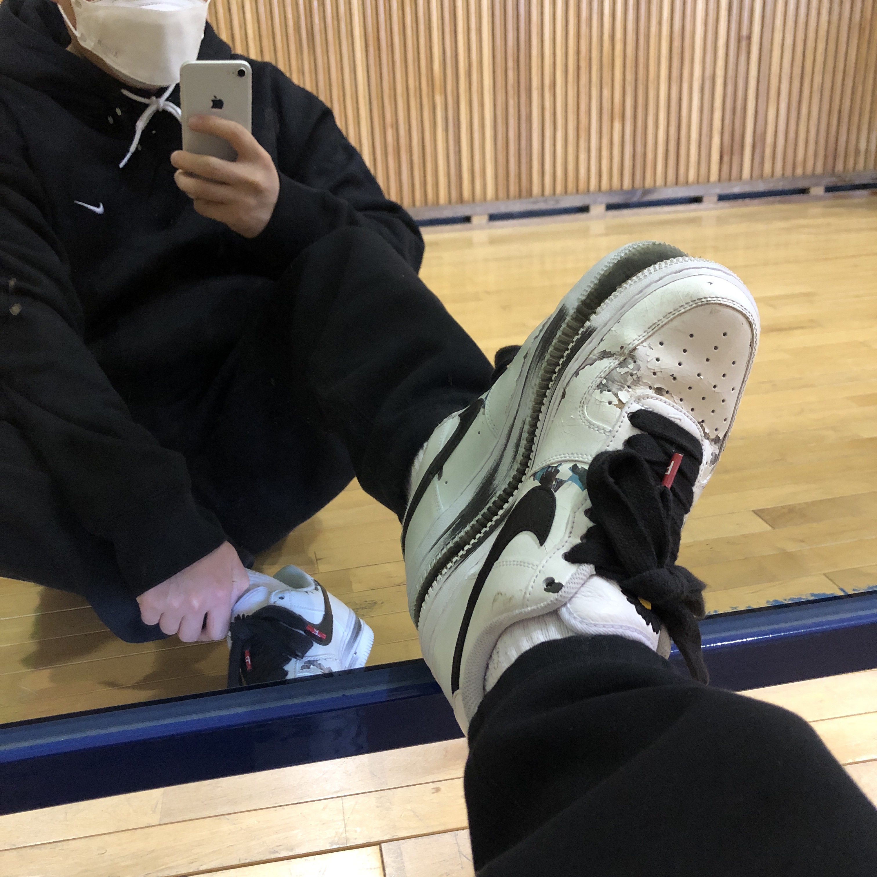 Nike x Peaceminusone Air Force 1 Low Para-Noise 2.0, Nike NRG Solo Swoosh Fleece Pants Black - US/EU 착용 스타일 - 2