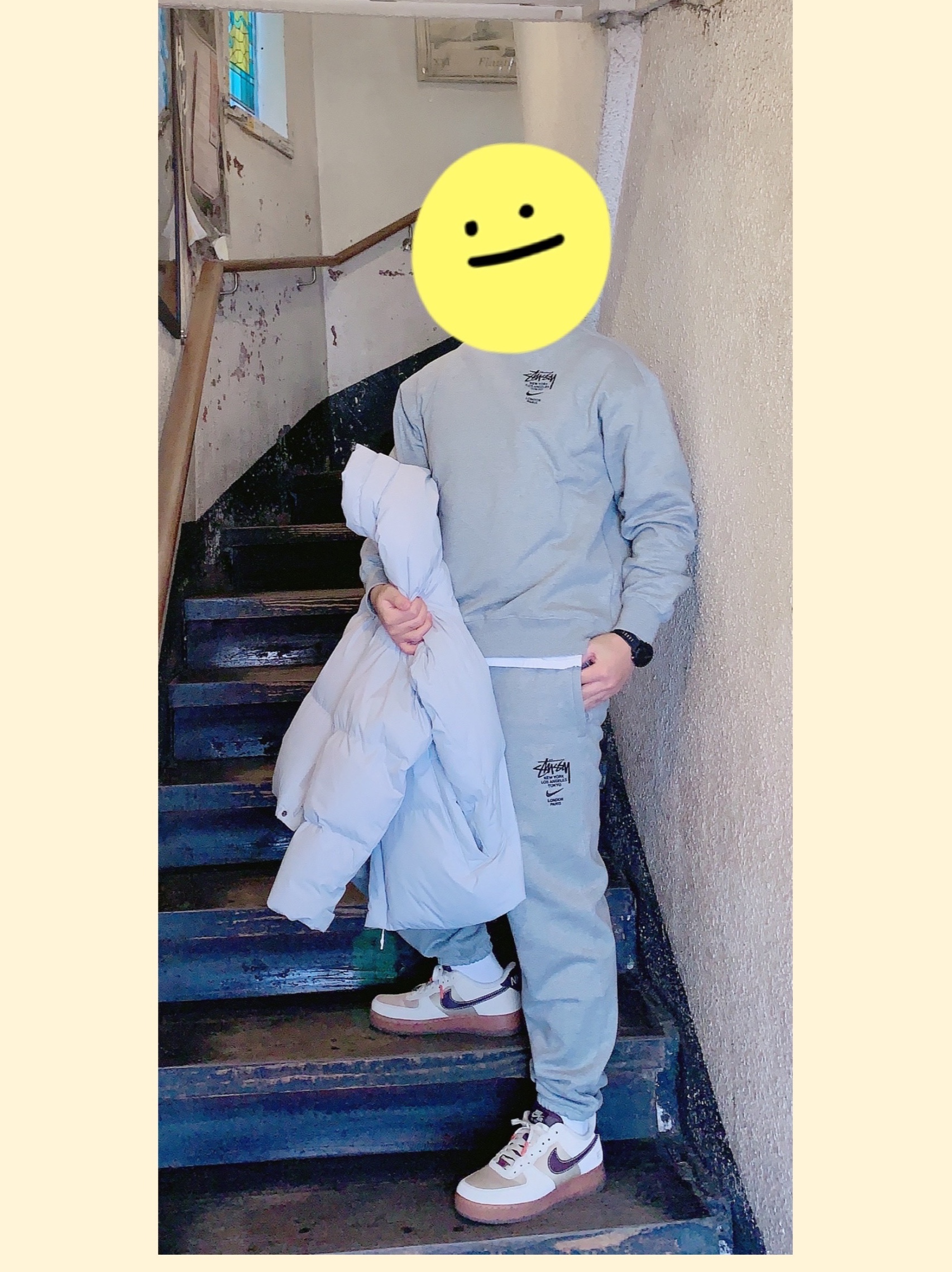 Nike x Stussy NRG ZR Fleece Crewneck Heather Grey - US/EU, Nike x Stussy NRG ZR Fleece Pants Heather Grey - US/EU 착용 스타일