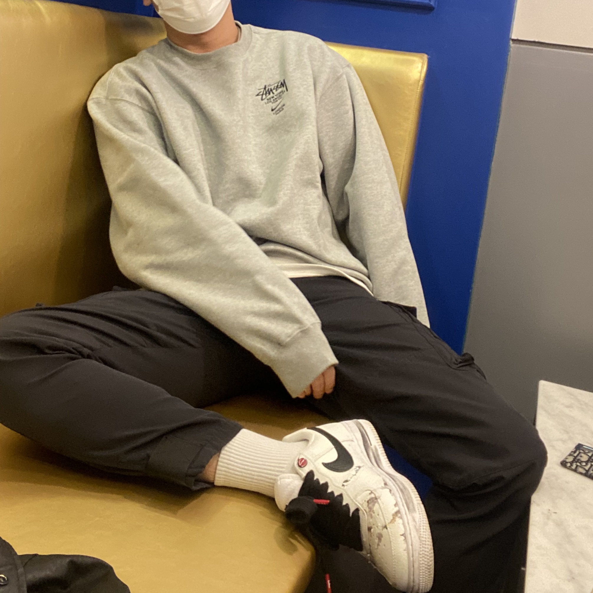 Nike x Stussy NRG ZR Fleece Crewneck Heather Grey - US/EU, Nike x Peaceminusone Air Force 1 Low Para-Noise 2.0 착용 스타일