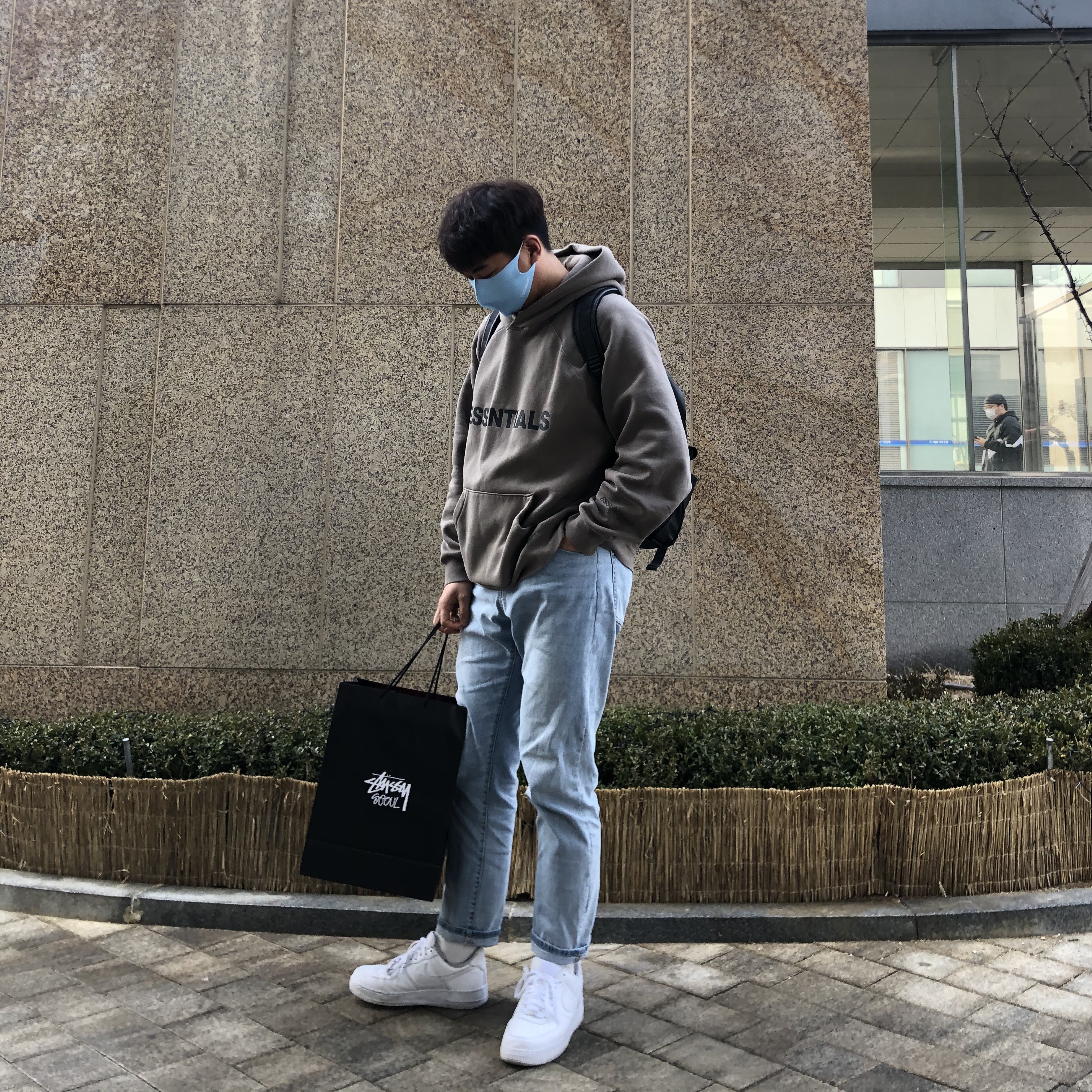 Nike Air Force 1 '07 Low White, Essentials 3D Silicon Applique Pullover Hoodie Taupe - 20FW 착용 스타일