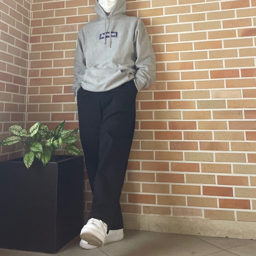 Nike Air Force 1 '07 Low White, Supreme Bandana Box Logo Hooded Sweatshirt Heather Grey - 19FW 착용 스타일 - 1