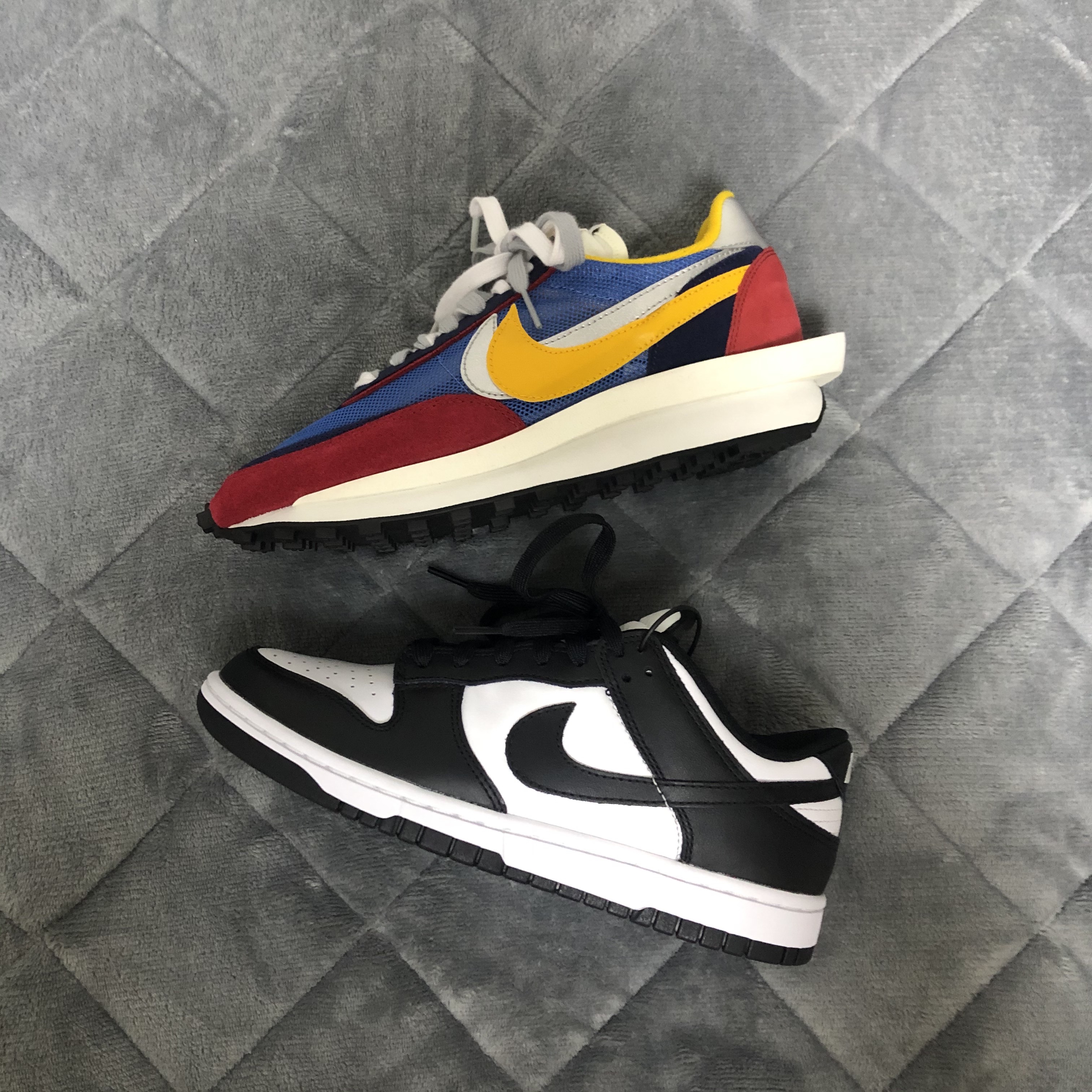 Nike Dunk Low Retro Black, Nike x Sacai LDWaffle Blue Multi 착용 스타일